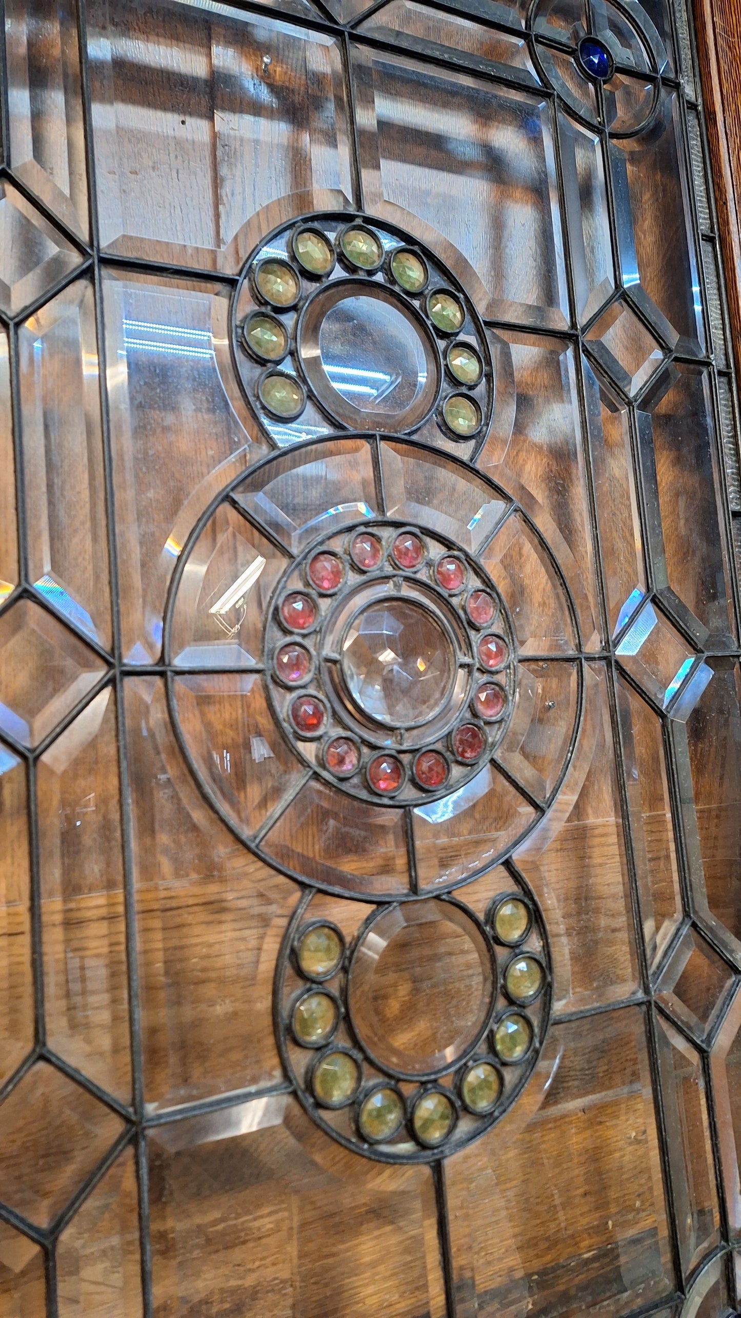 Victorian Era Oak and Stained Glass Entry Door, 38" Antique Front Door