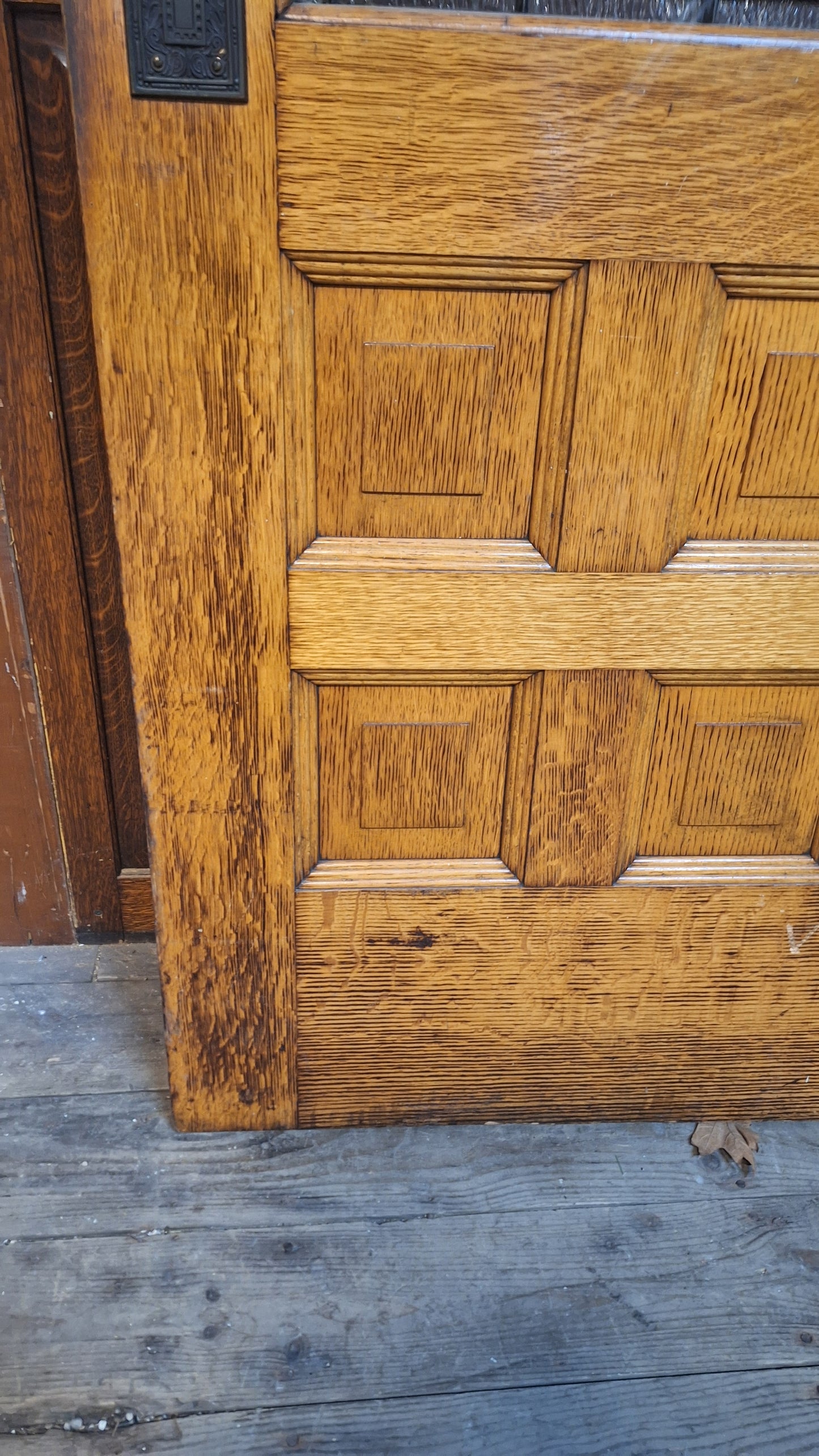 Victorian Era Oak and Stained Glass Entry Door, 38" Antique Front Door