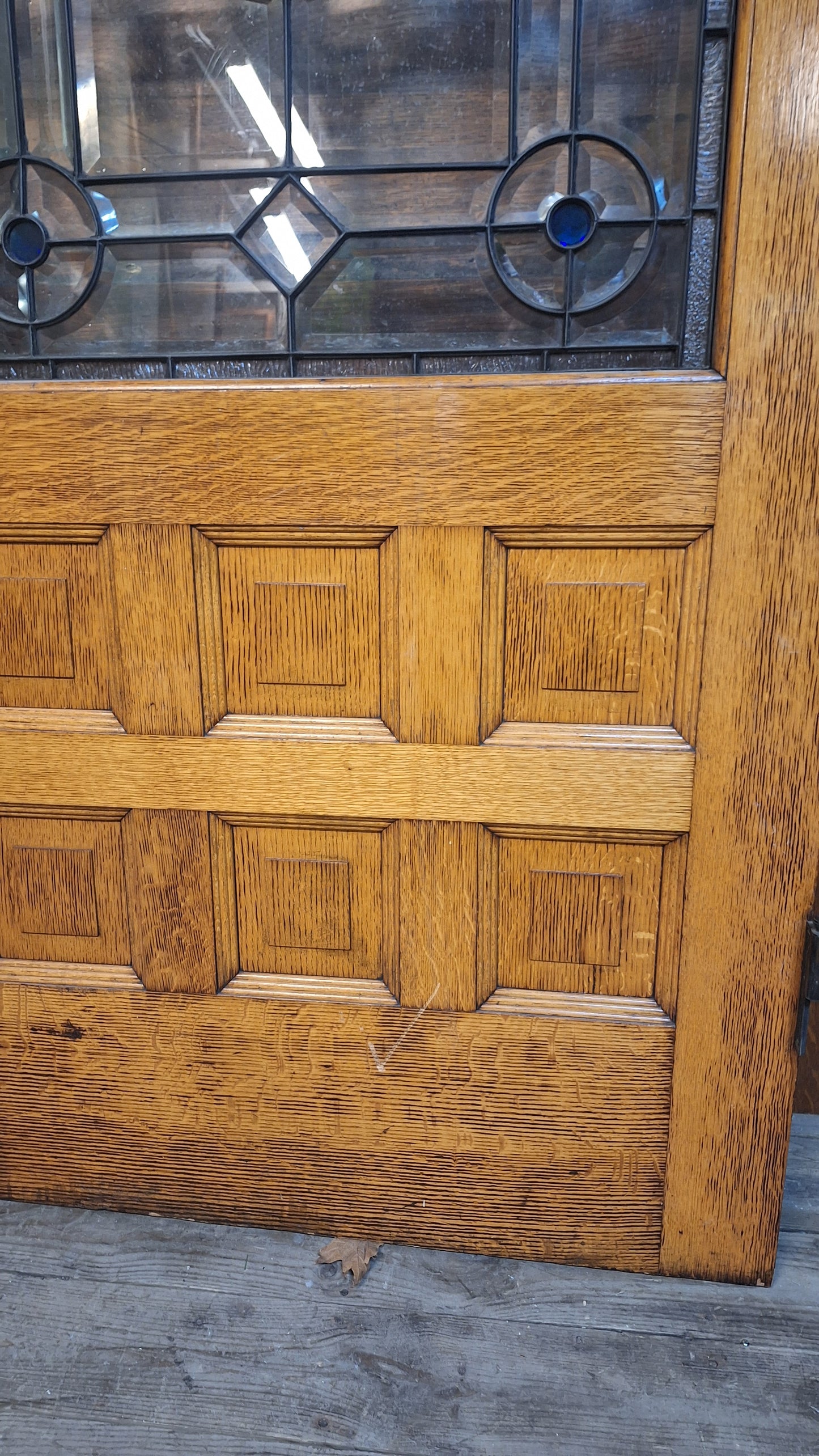 Victorian Era Oak and Stained Glass Entry Door, 38" Antique Front Door