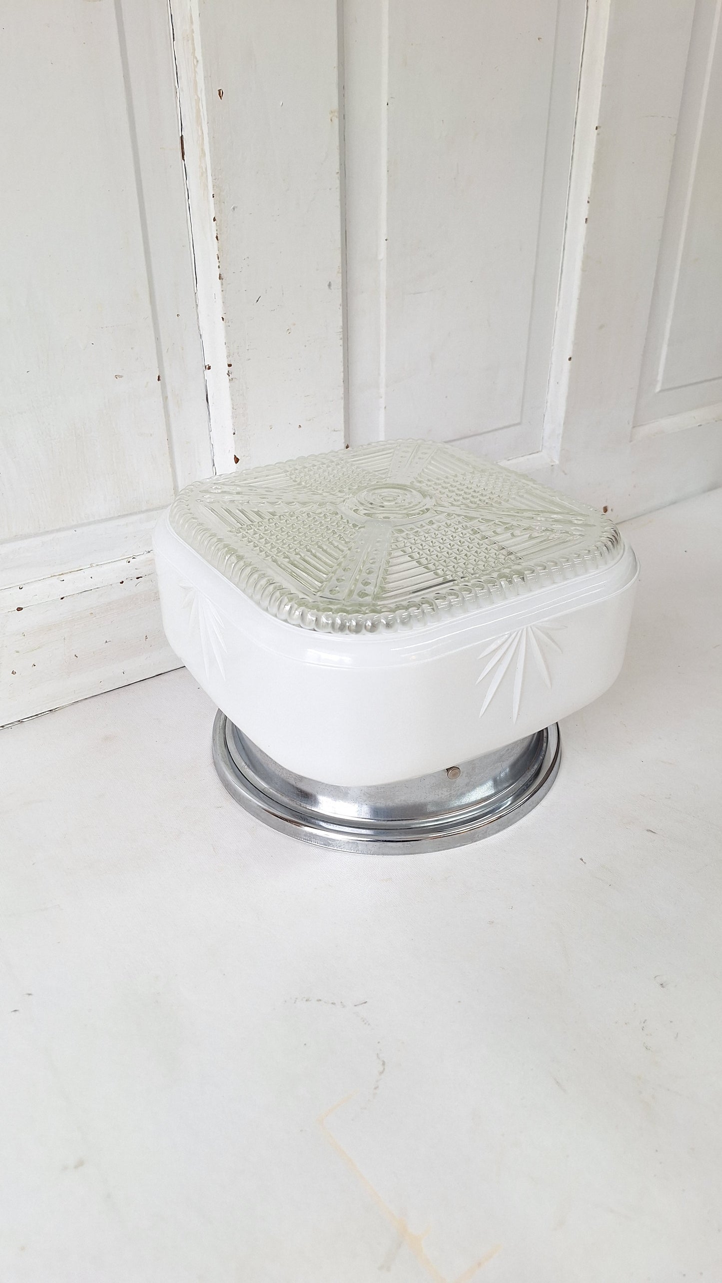 Two Tone Vintage Flush Mount Light, Vintage White and Clear Ceiling Light