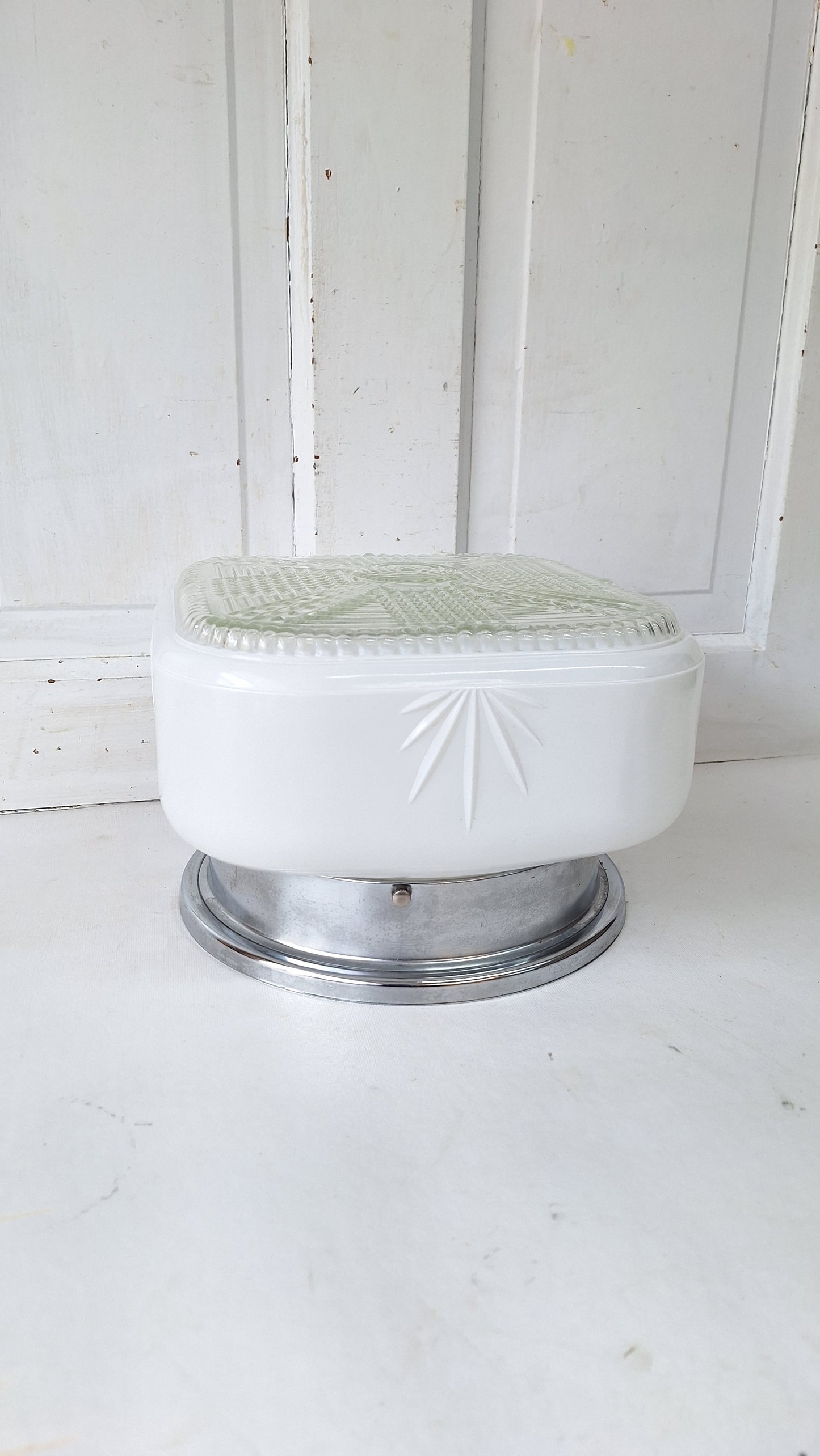 Two Tone Vintage Flush Mount Light, Vintage White and Clear Ceiling Light