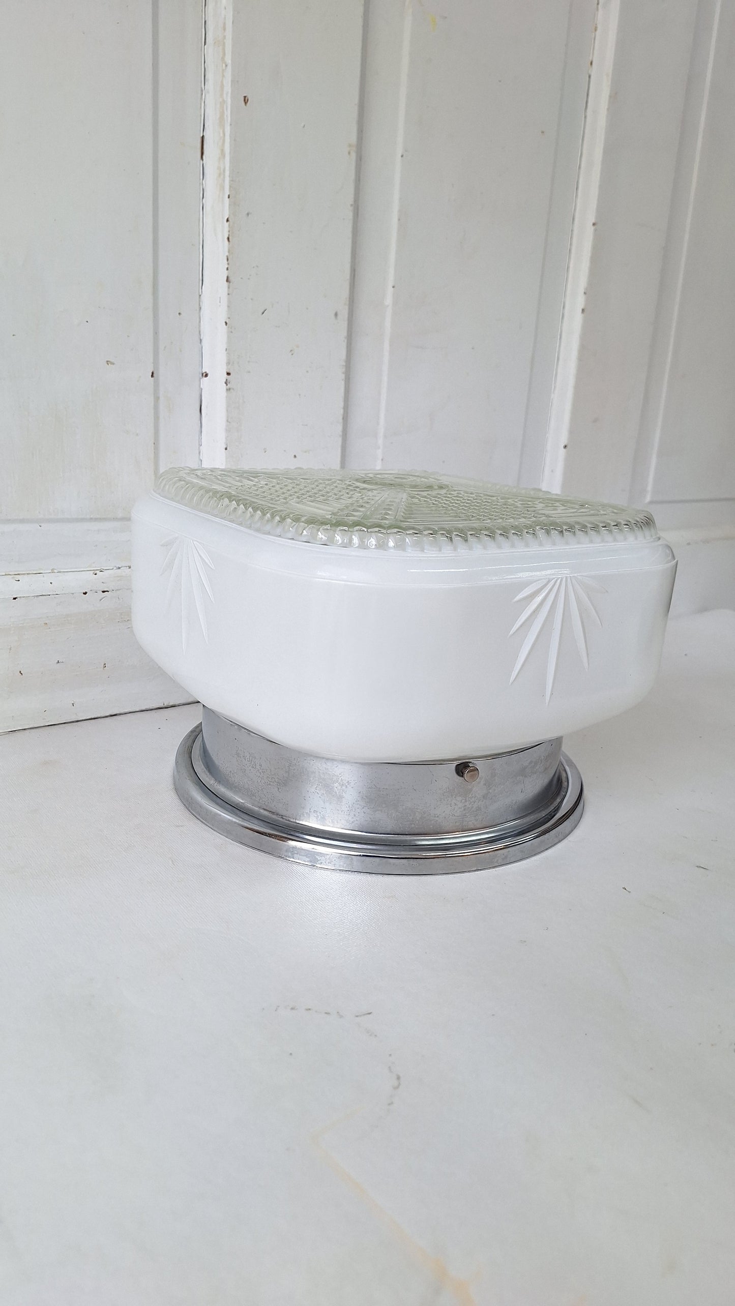 Two Tone Vintage Flush Mount Light, Vintage White and Clear Ceiling Light