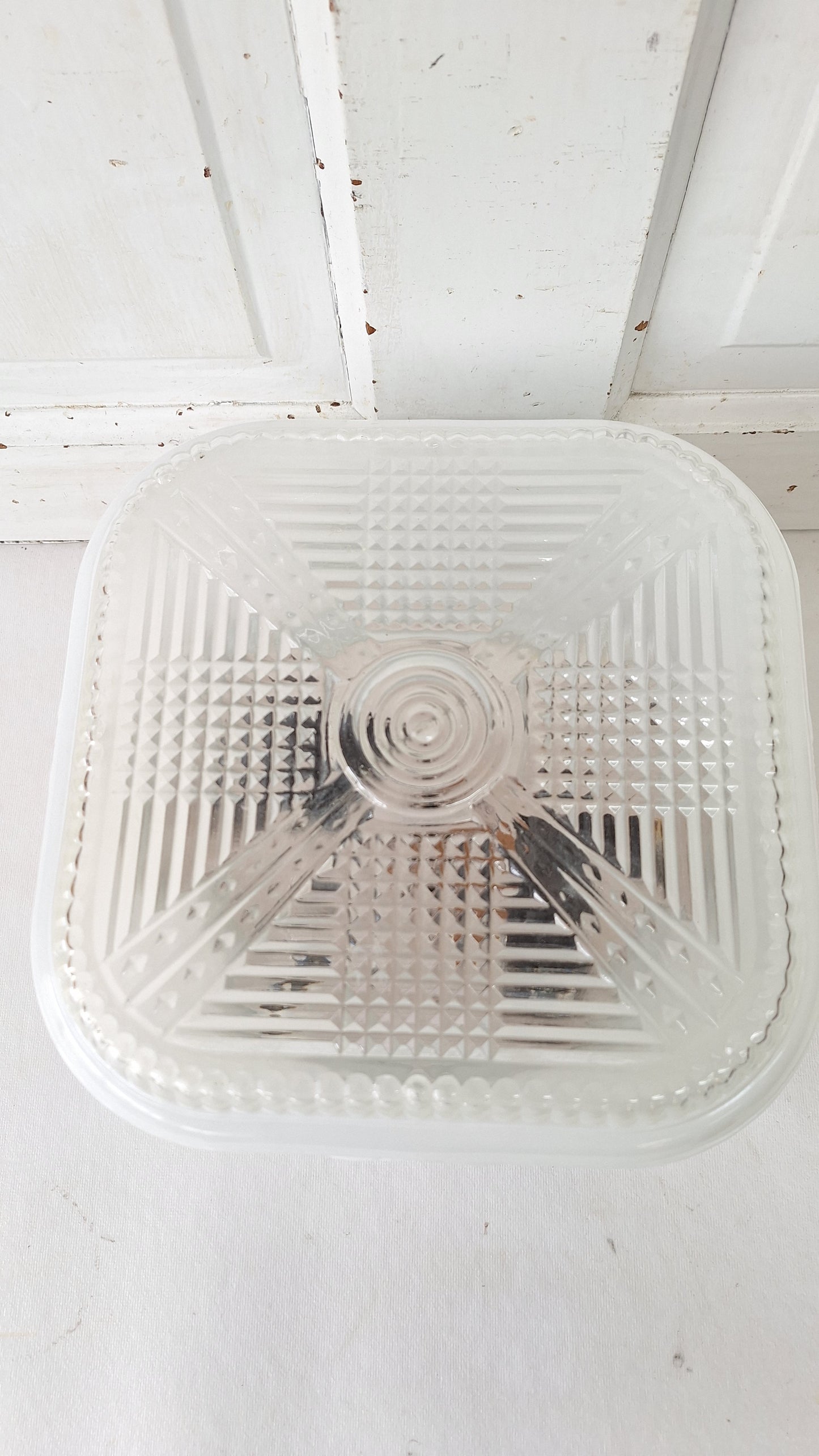 Two Tone Vintage Flush Mount Light, Vintage White and Clear Ceiling Light