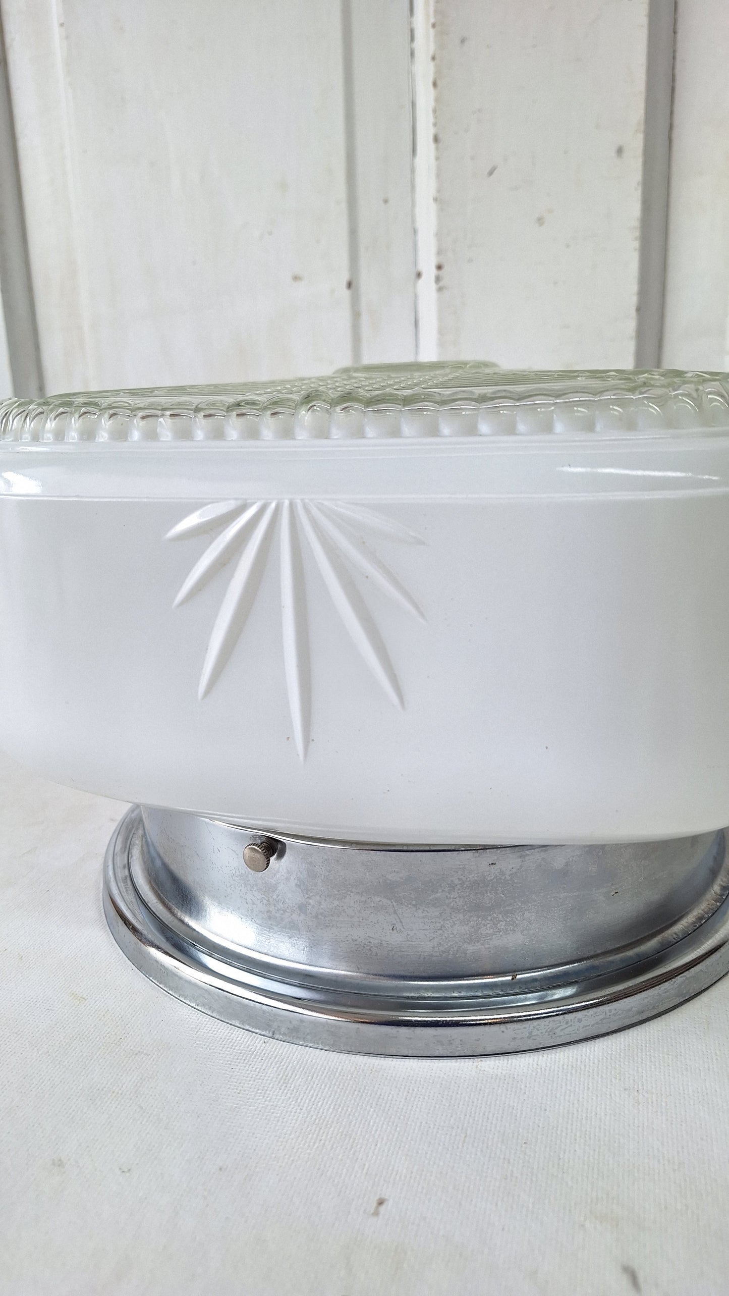 Two Tone Vintage Flush Mount Light, Vintage White and Clear Ceiling Light