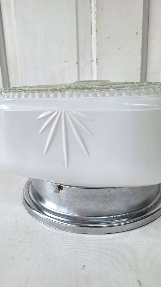 Two Tone Vintage Flush Mount Light, Vintage White and Clear Ceiling Light