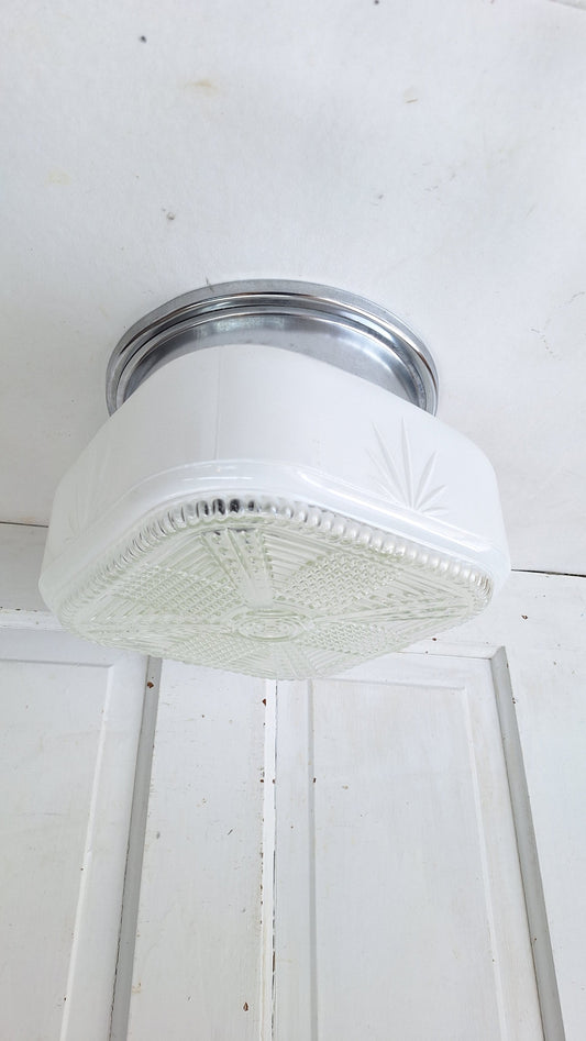 Two Tone Vintage Flush Mount Light, Vintage White and Clear Ceiling Light