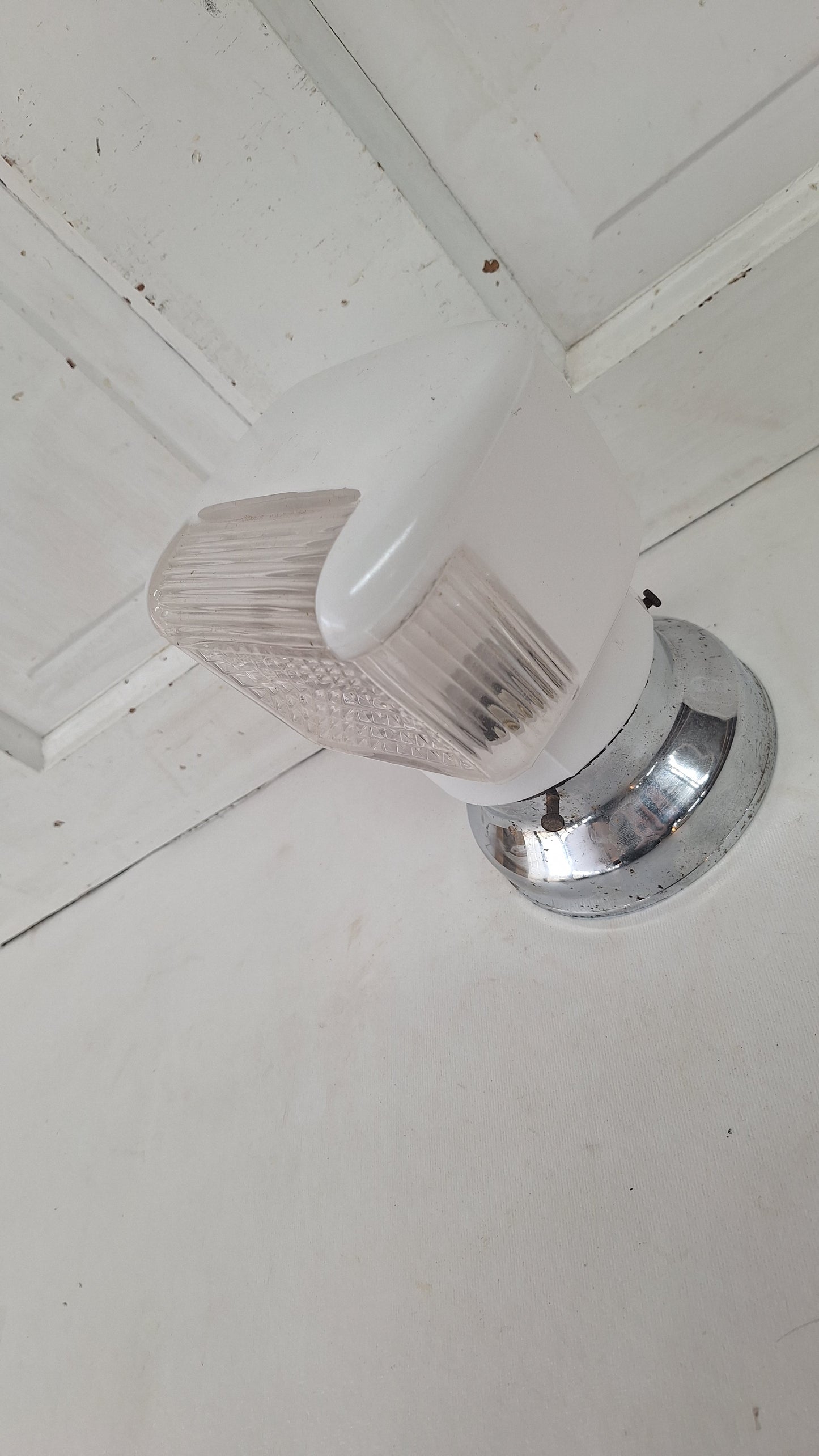 Two Tone Vintage Sconce, Small White and Clear Wall Light