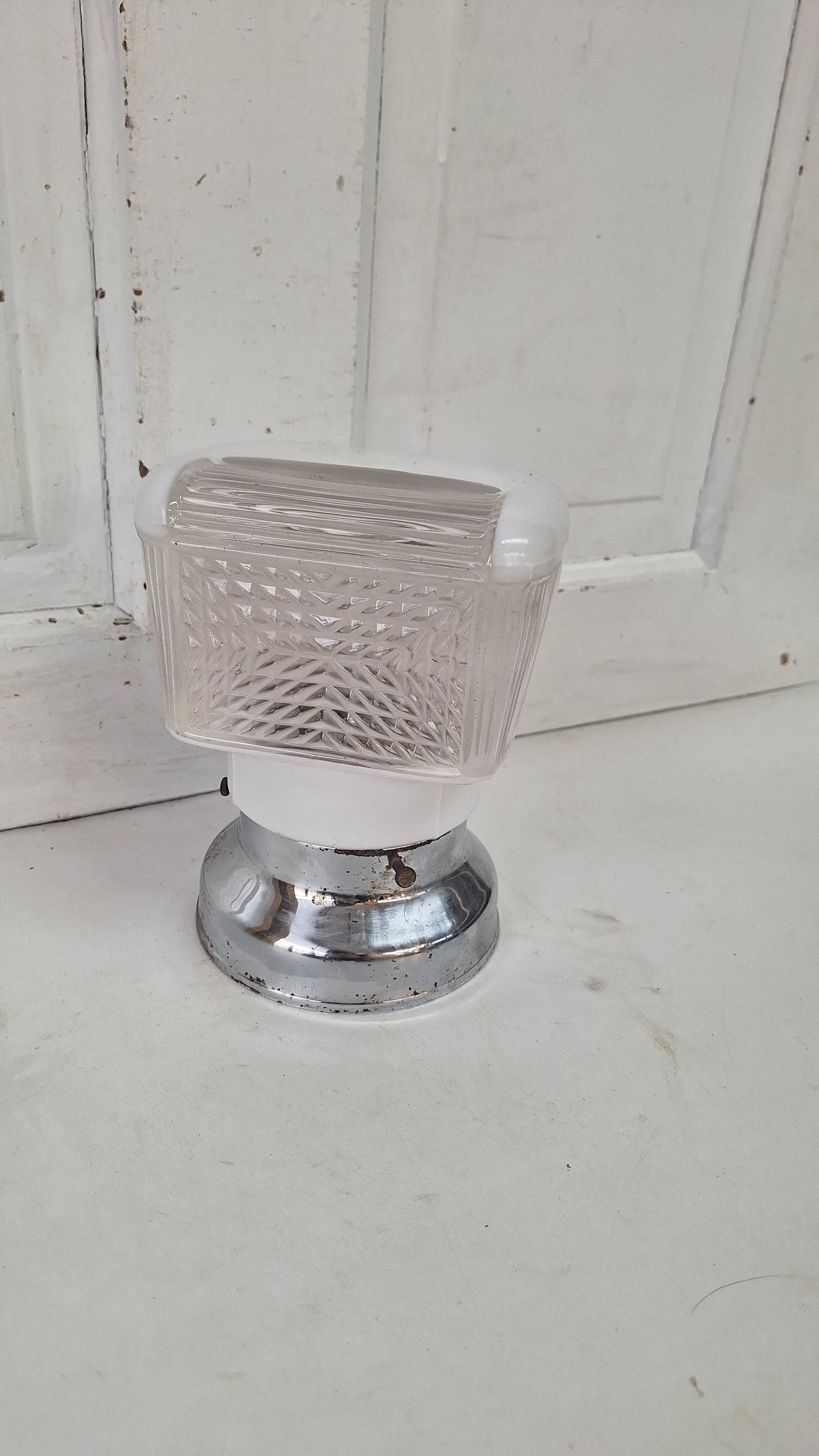 Two Tone Vintage Sconce, Small White and Clear Wall Light