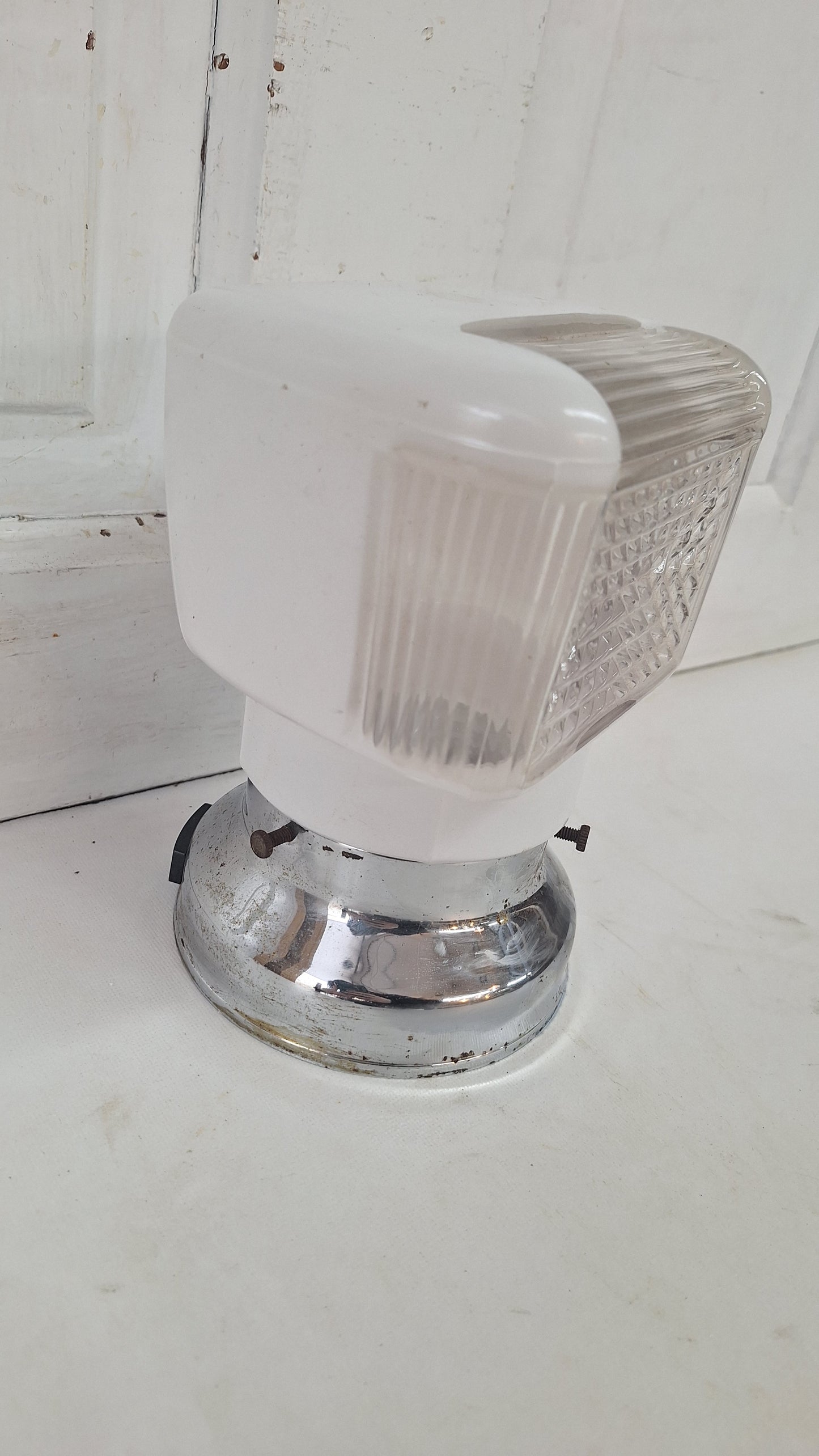 Two Tone Vintage Sconce, Small White and Clear Wall Light