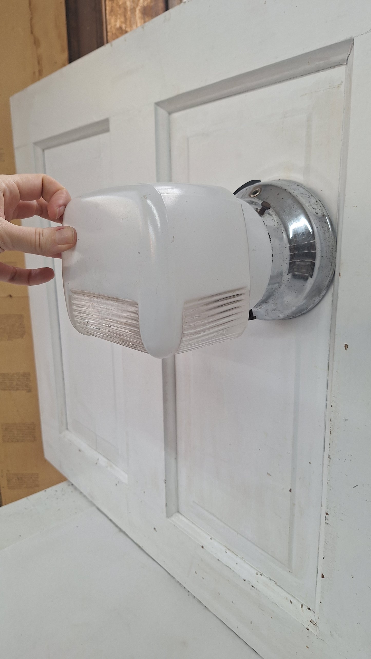 Two Tone Vintage Sconce, Small White and Clear Wall Light