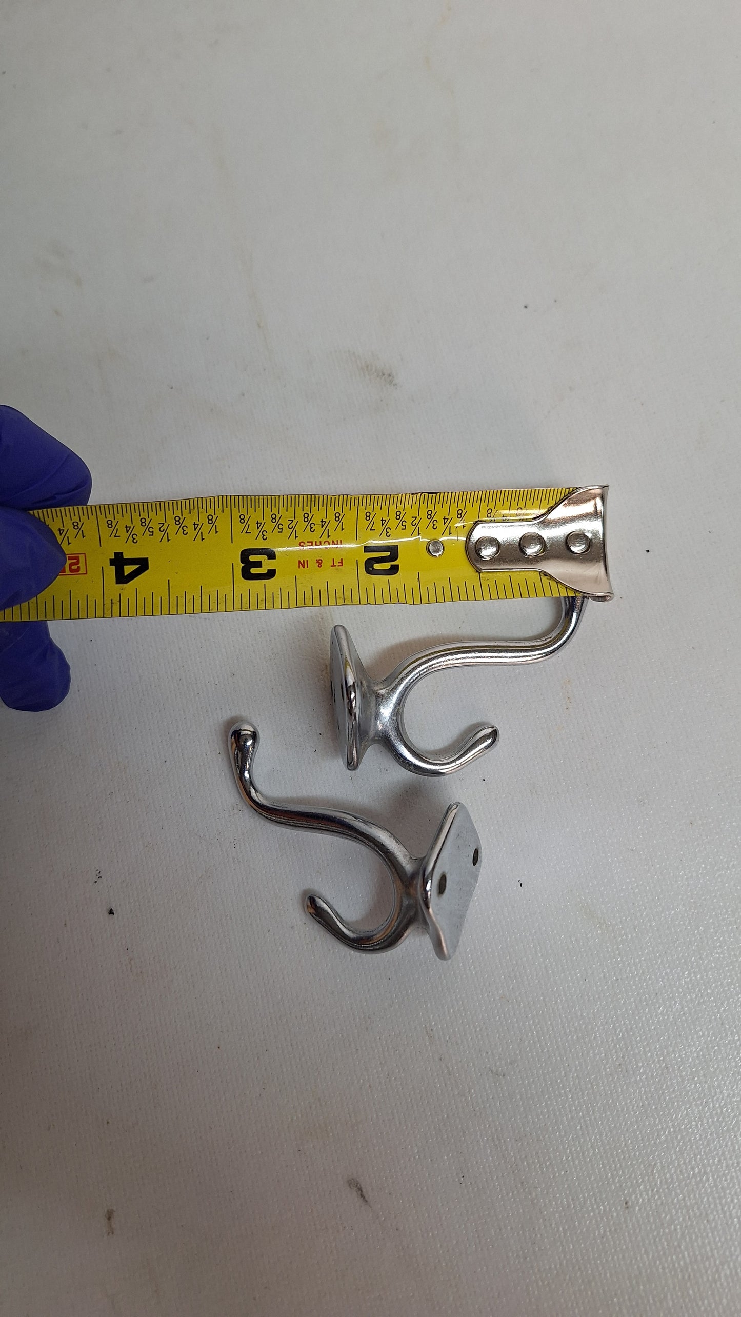 Two Small Silver Wall Hooks, Vintage Chrome or Nickel Hooks