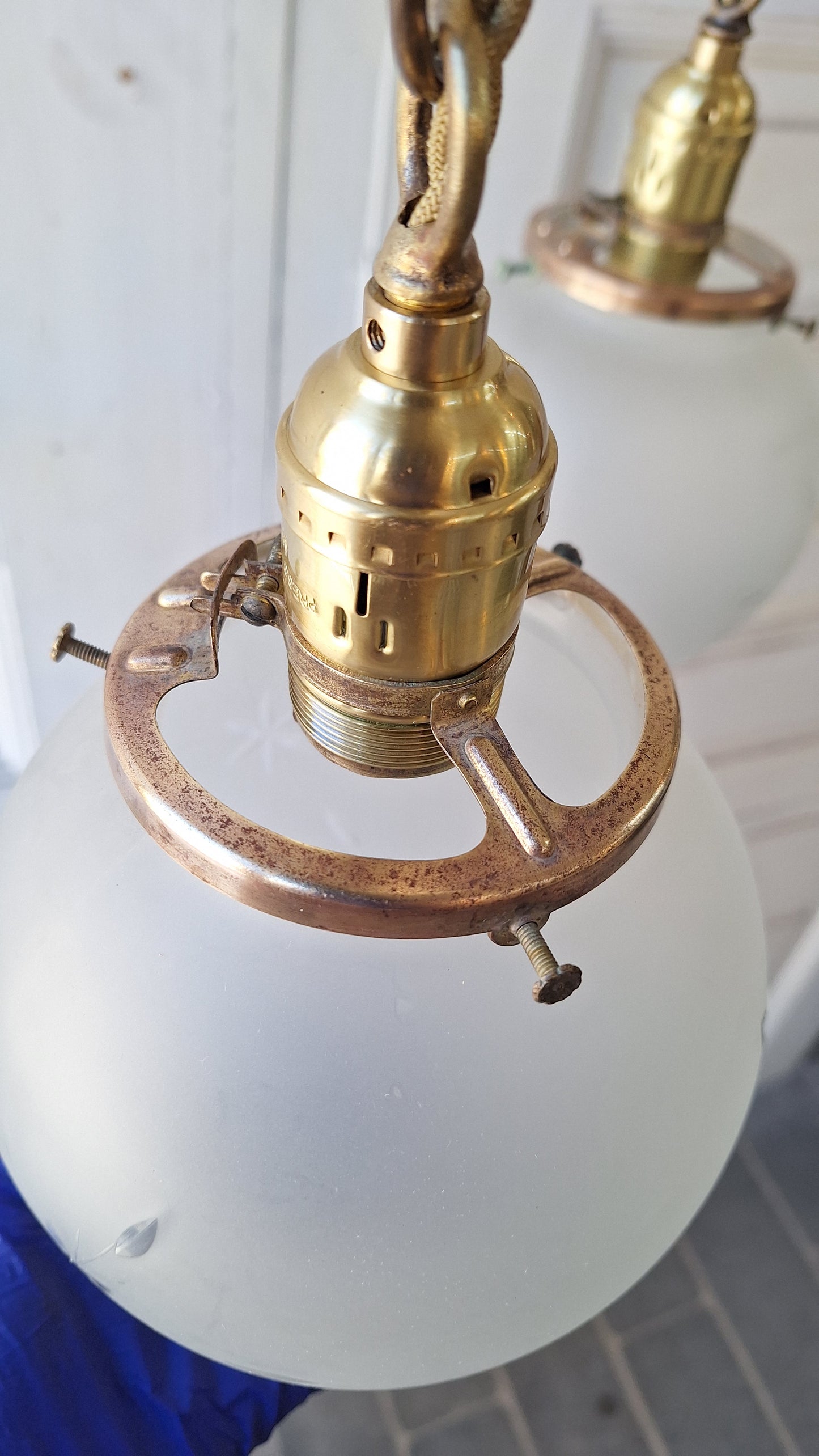 Antique Brass Chandelier: Flush Mount with Hanging Globes