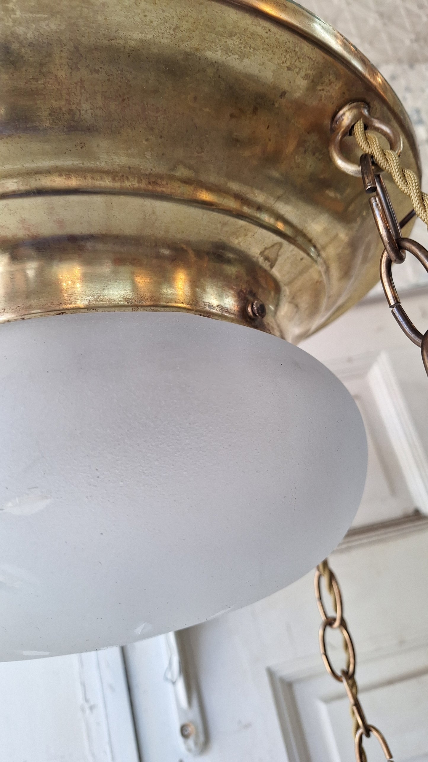 Antique Brass Chandelier: Flush Mount with Hanging Globes