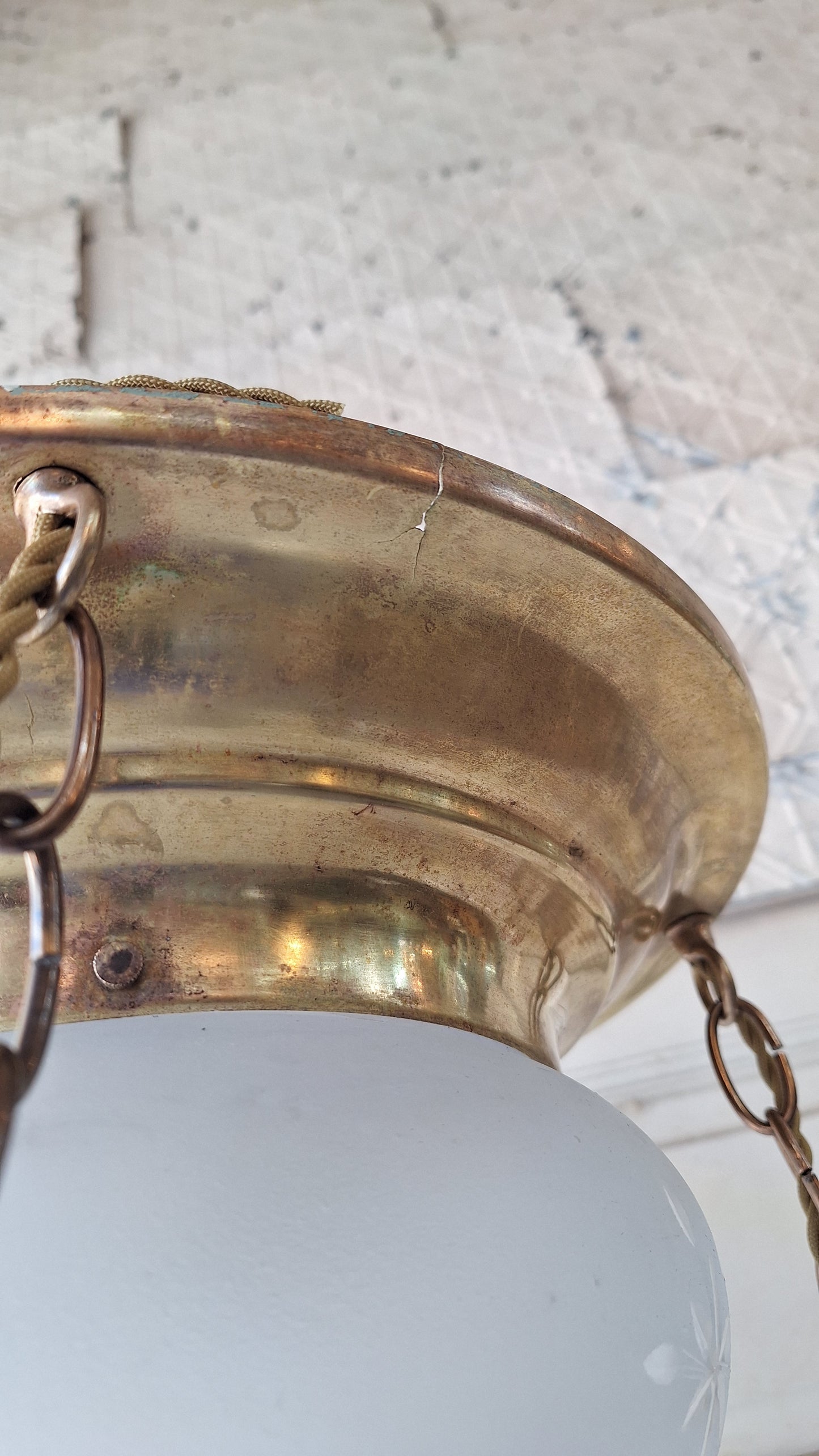Antique Brass Chandelier: Flush Mount with Hanging Globes