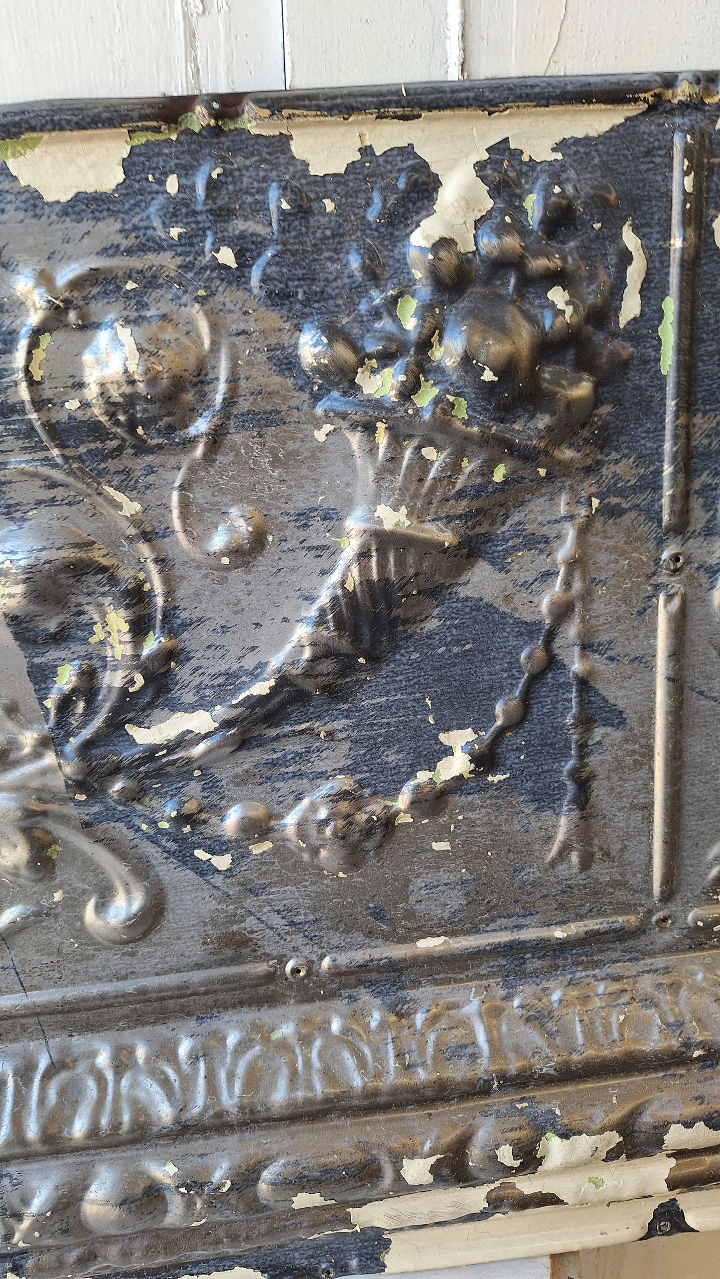 Rare Figural Tin Ceiling Tile, Woman's Face Deco Stamped Tin