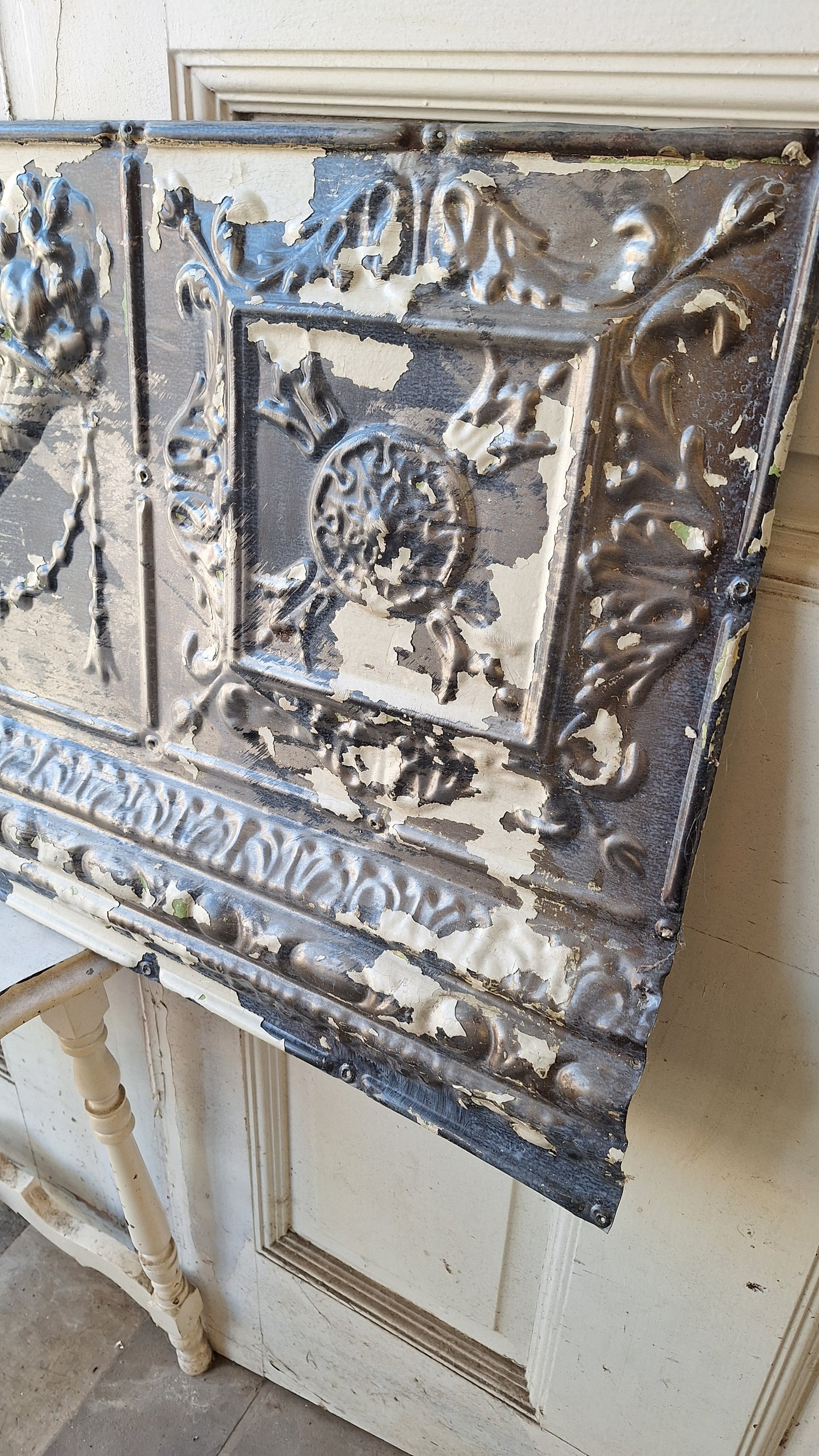 Rare Figural Tin Ceiling Tile, Woman's Face Deco Stamped Tin