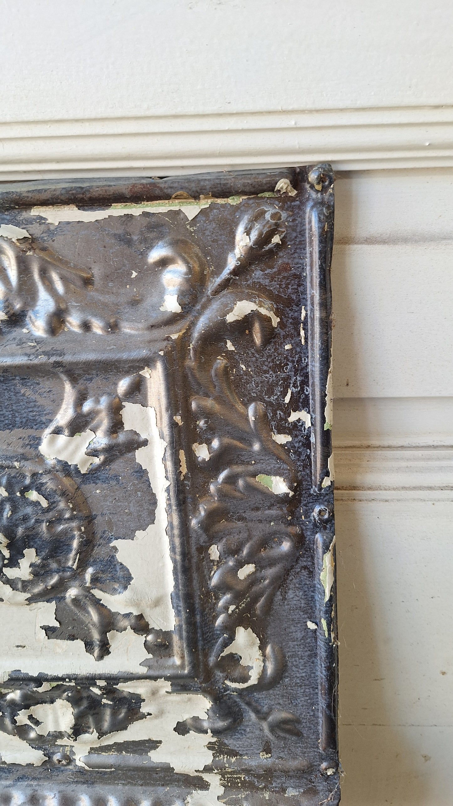 Rare Figural Tin Ceiling Tile, Woman's Face Deco Stamped Tin