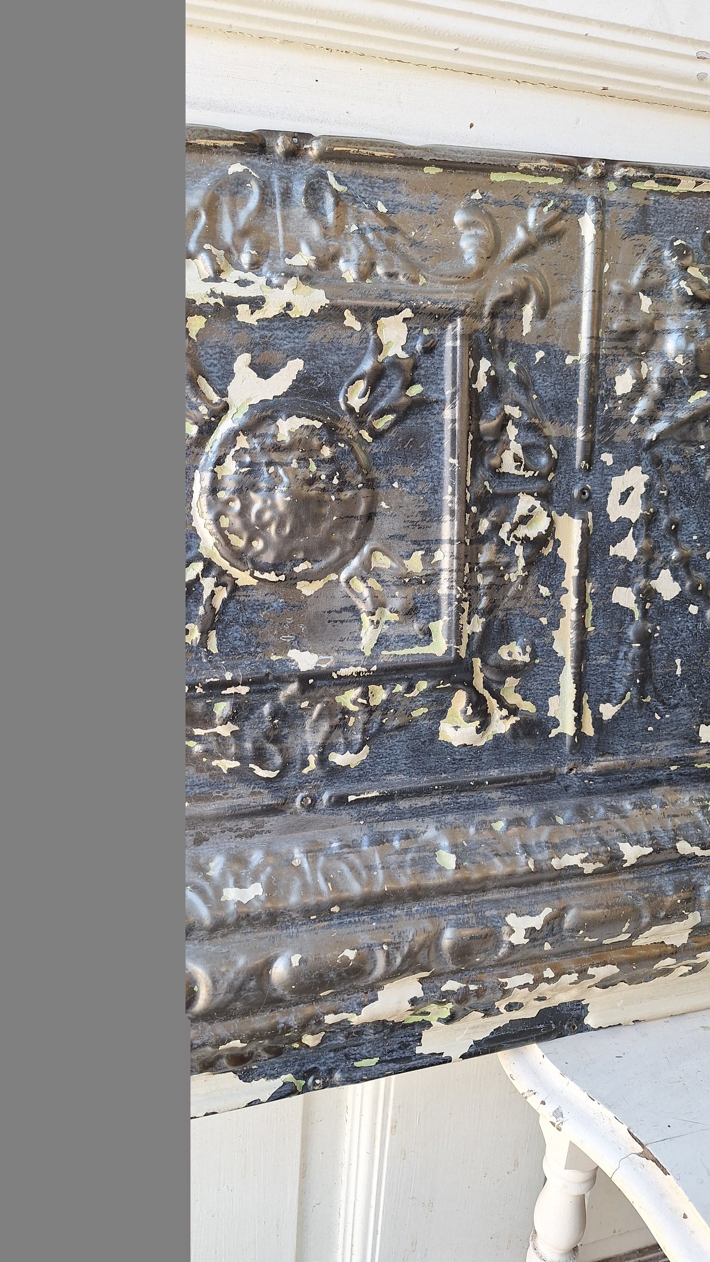 Rare Figural Tin Ceiling Tile, Woman's Face Deco Stamped Tin