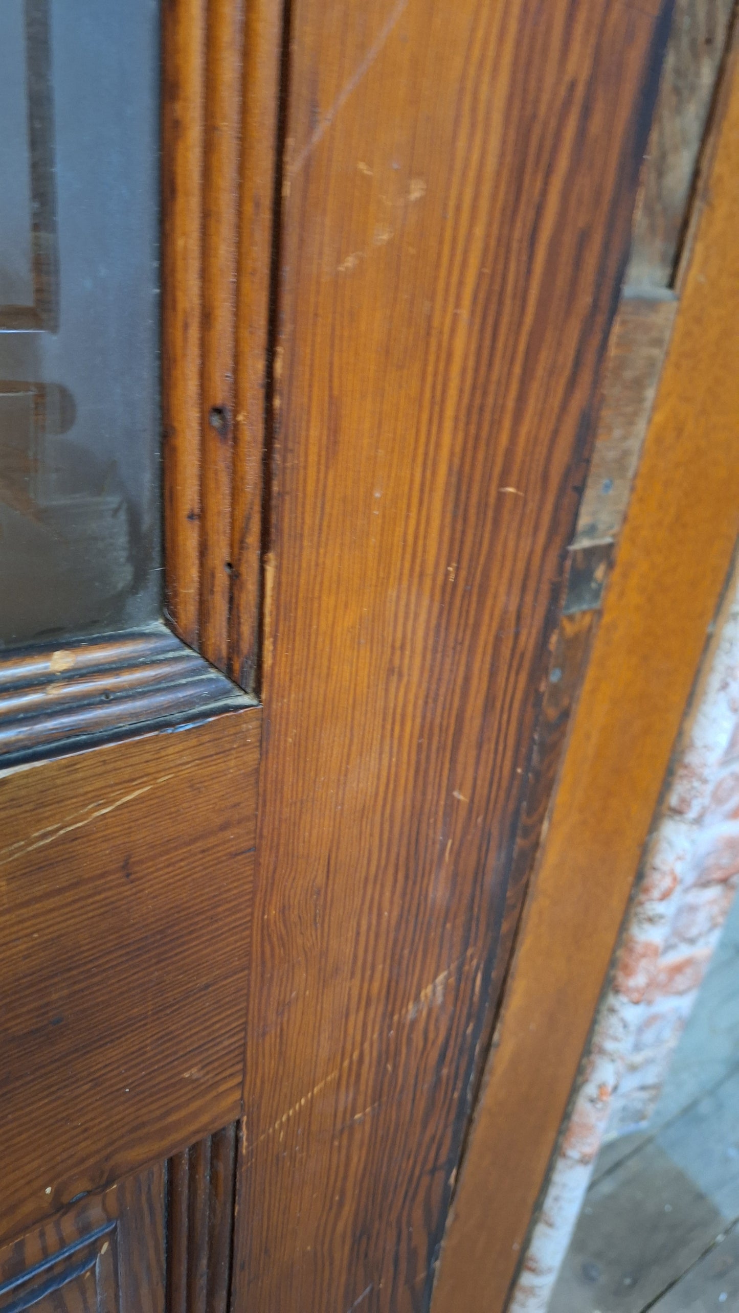 Victorian Frosted Cut Glass Door, Antique Eastlake Interior Door