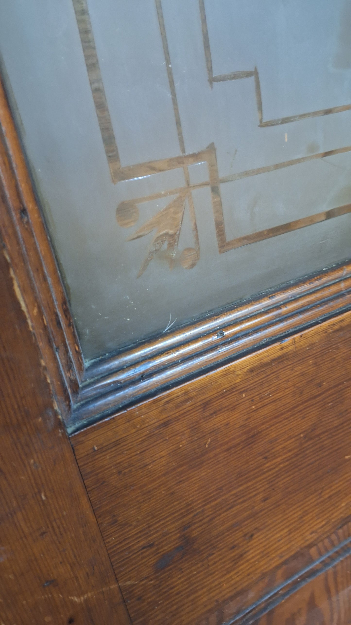 Victorian Frosted Cut Glass Door, Antique Eastlake Interior Door