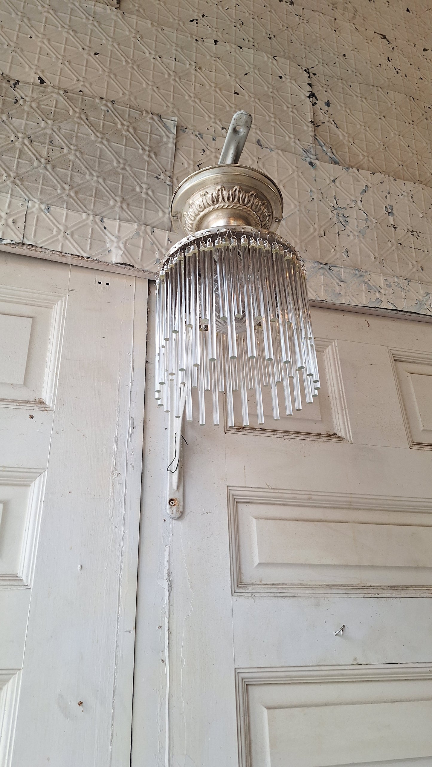 Vintage Waterfall Crystal Chandelier: 1930s Flush Mount Light