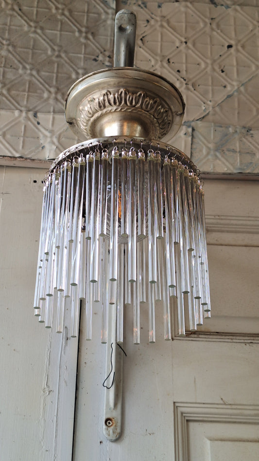 Vintage Waterfall Crystal Chandelier: 1930s Flush Mount Light