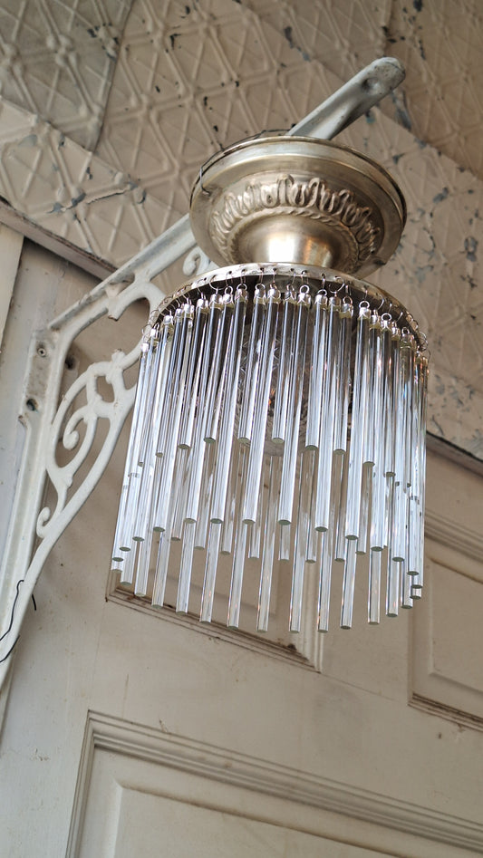 Vintage Waterfall Crystal Chandelier: 1930s Flush Mount Light