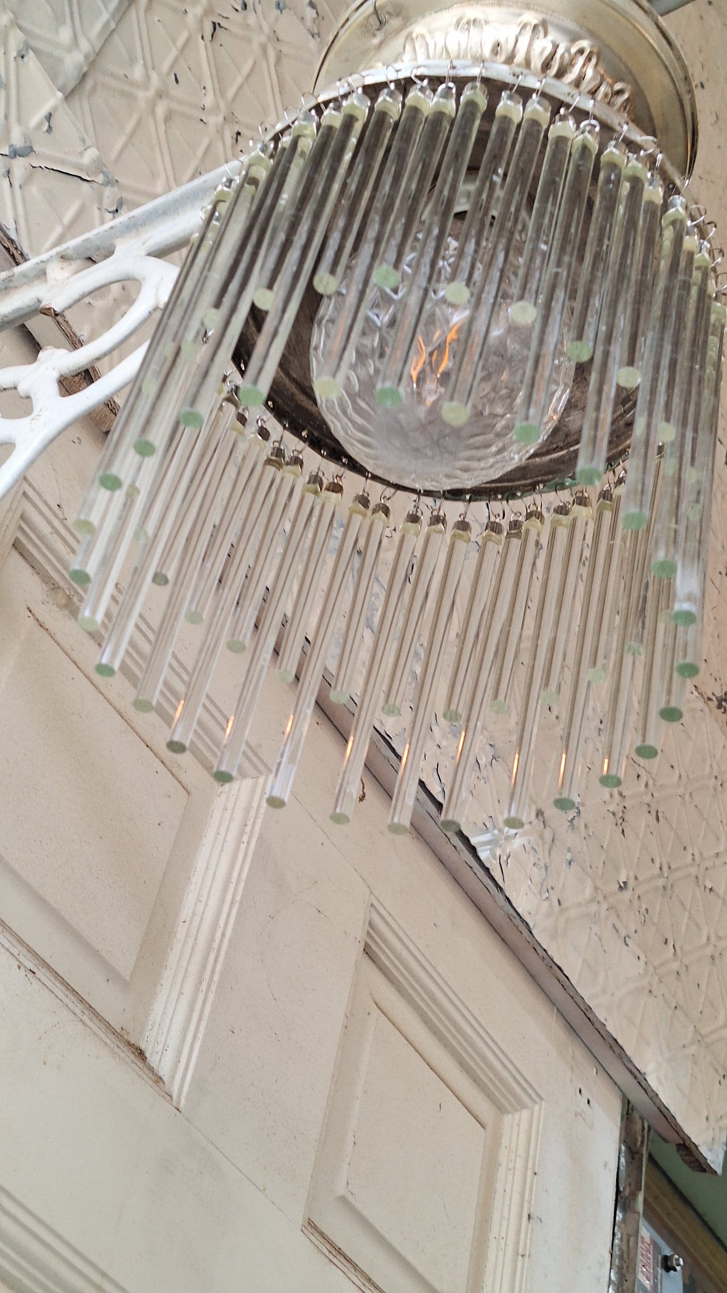 Vintage Waterfall Crystal Chandelier: 1930s Flush Mount Light