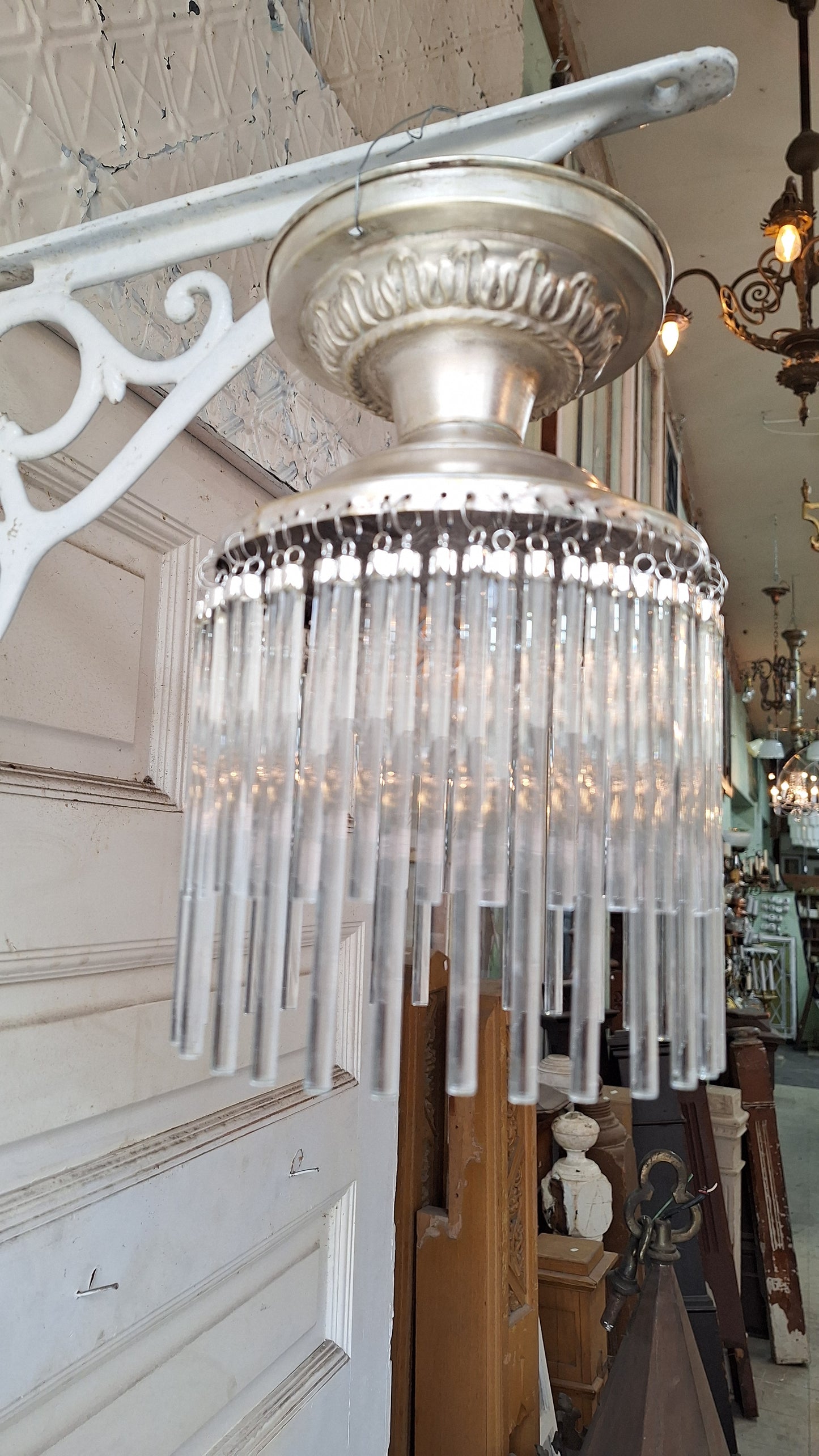 Vintage Waterfall Crystal Chandelier: 1930s Flush Mount Light