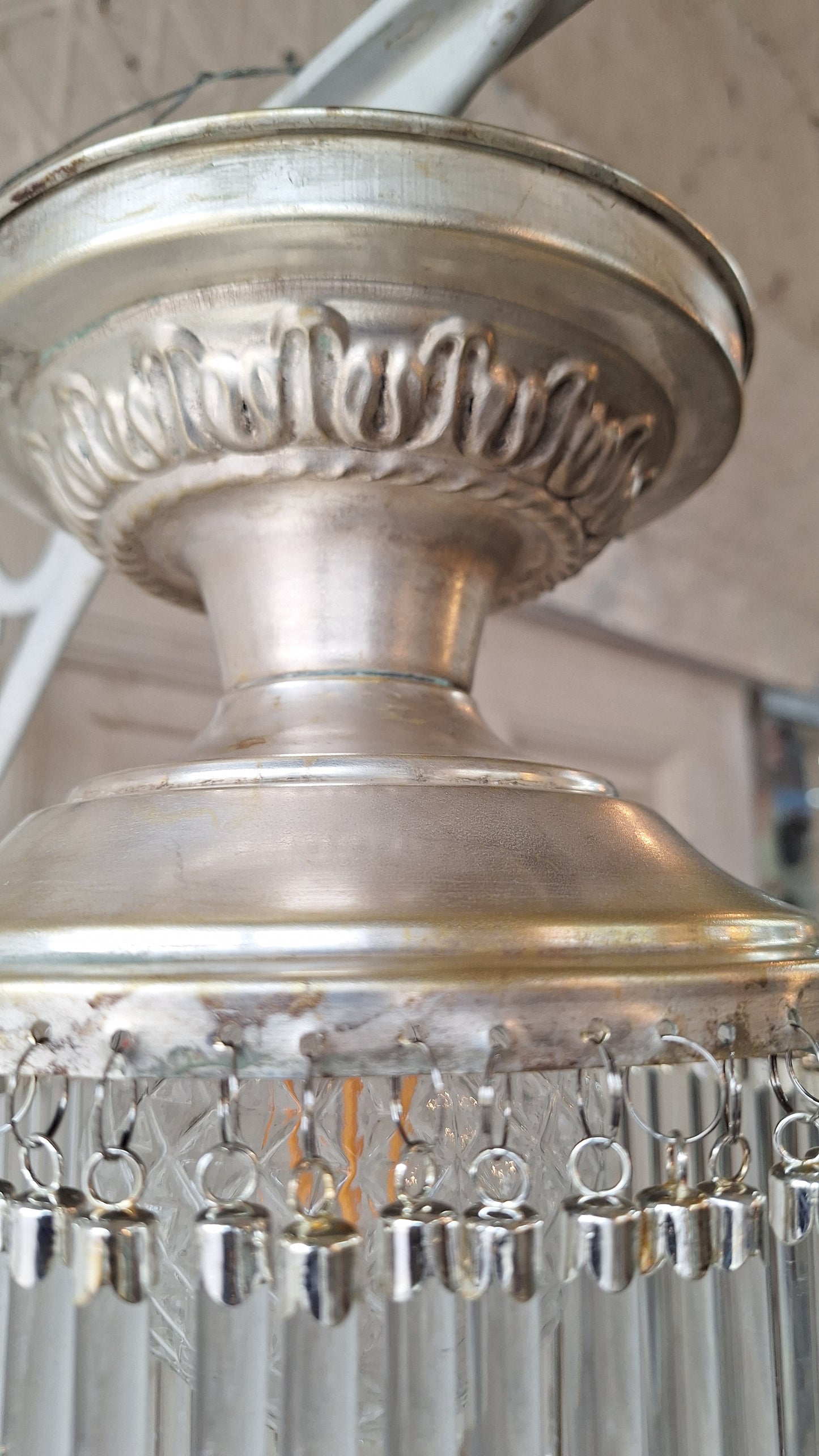 Vintage Waterfall Crystal Chandelier: 1930s Flush Mount Light