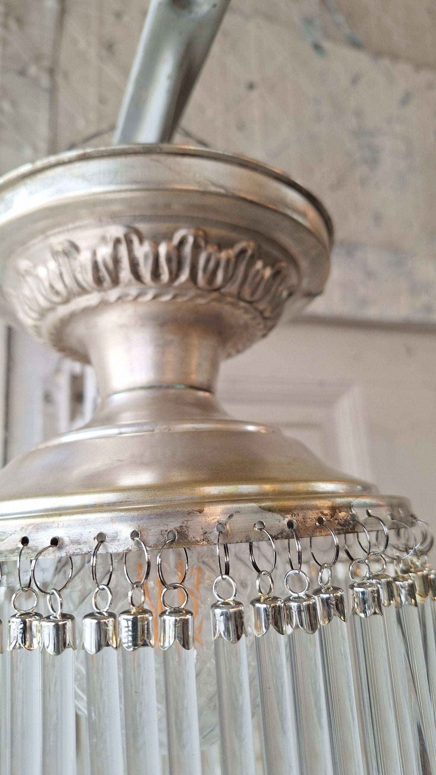Vintage Waterfall Crystal Chandelier: 1930s Flush Mount Light