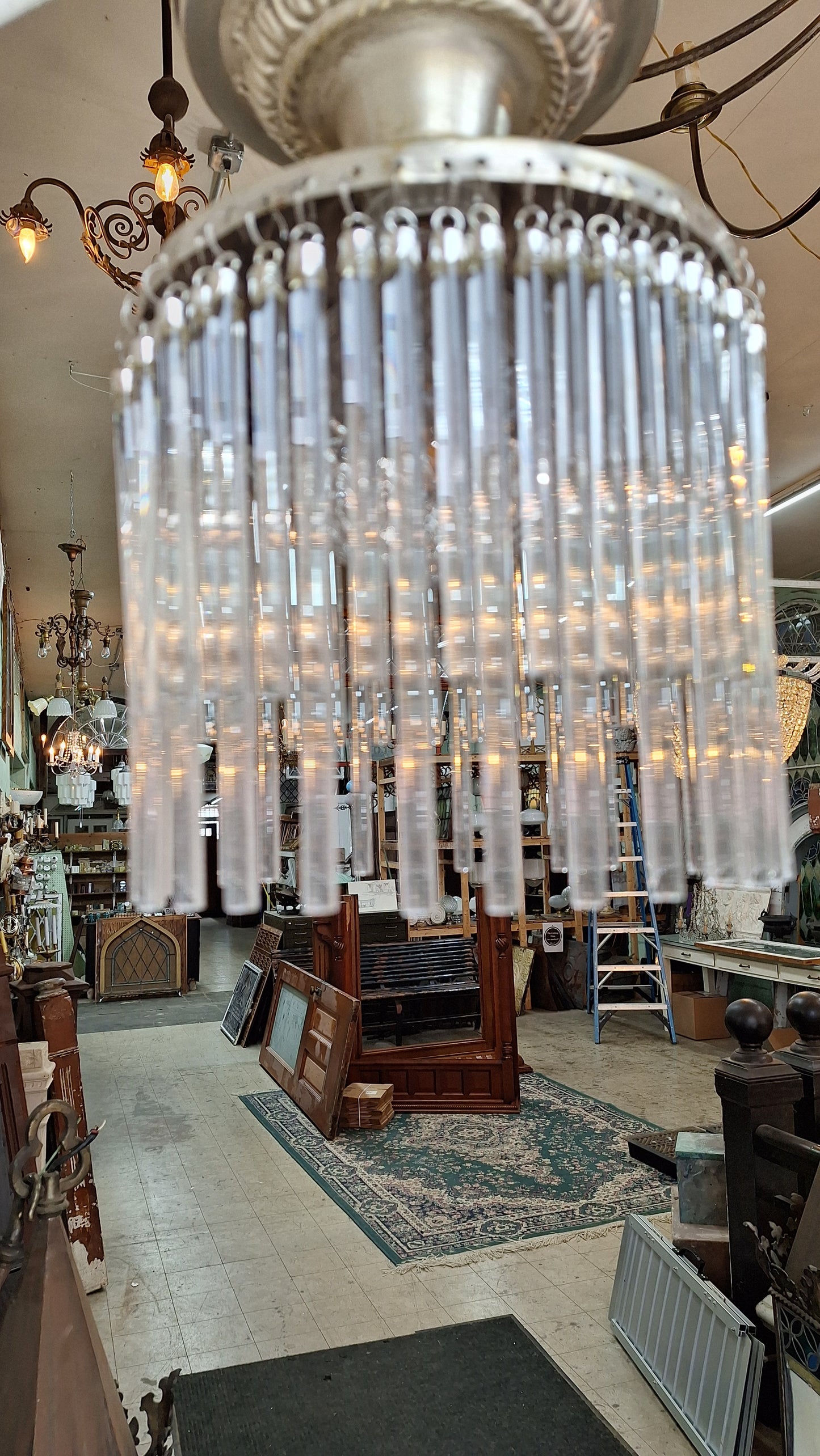 Vintage Waterfall Crystal Chandelier: 1930s Flush Mount Light