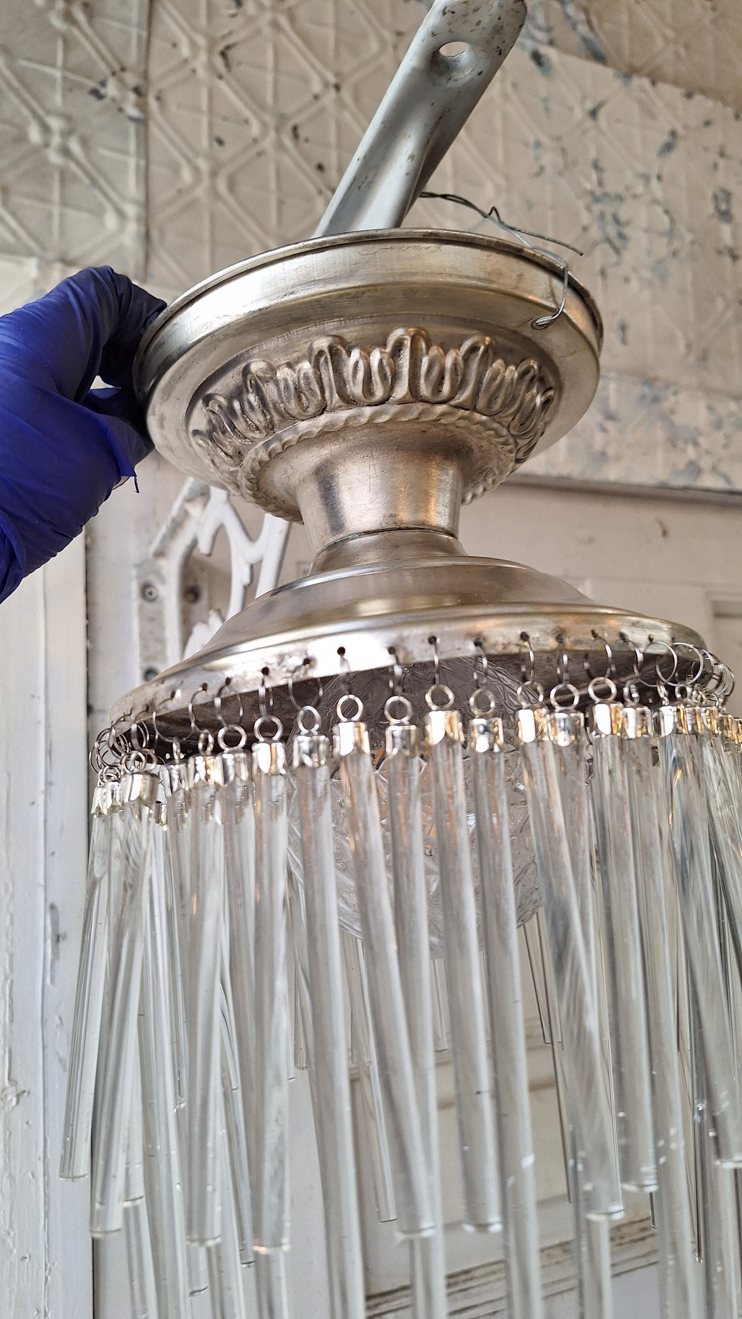 Vintage Waterfall Crystal Chandelier: 1930s Flush Mount Light