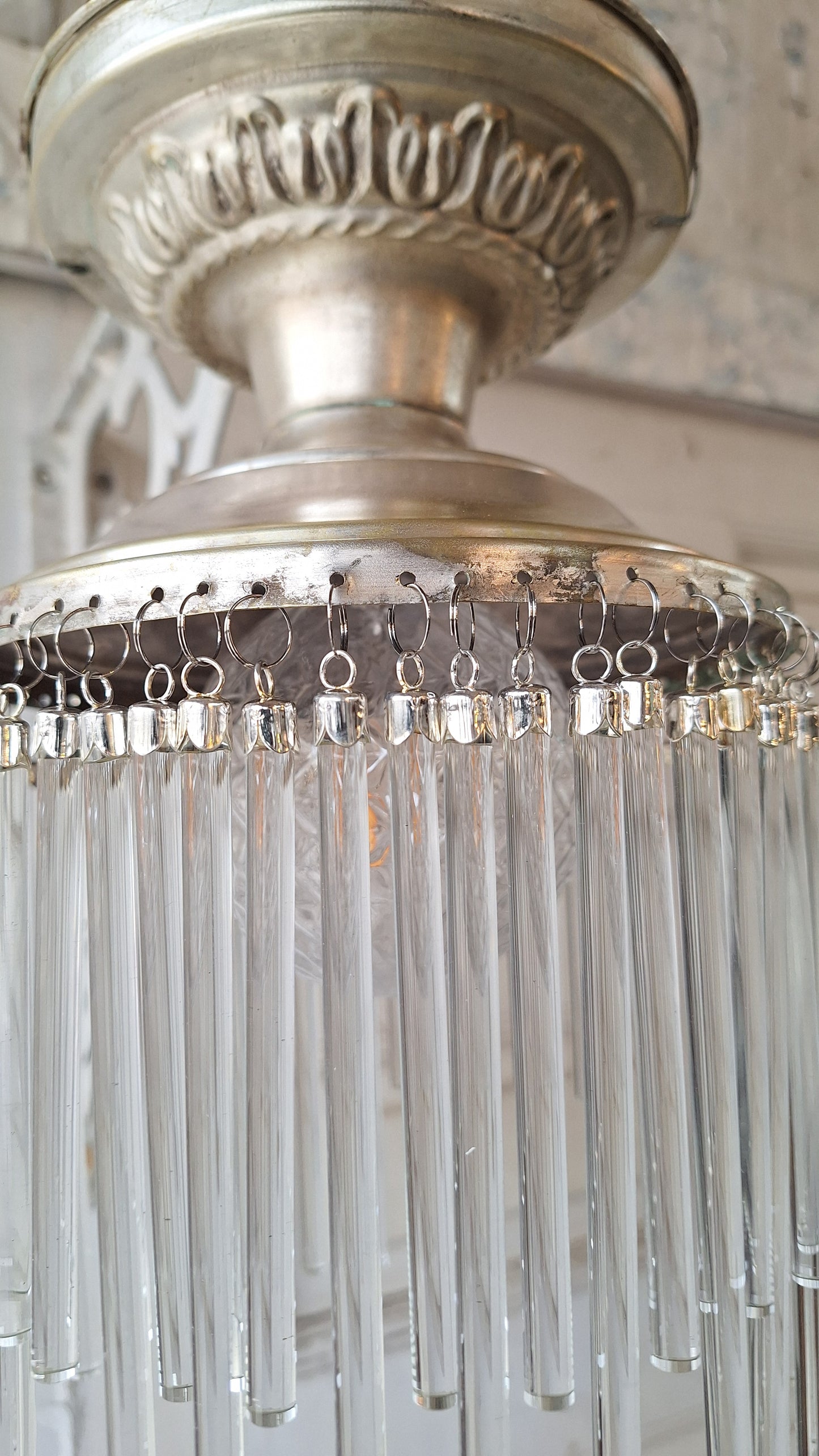 Vintage Waterfall Crystal Chandelier: 1930s Flush Mount Light