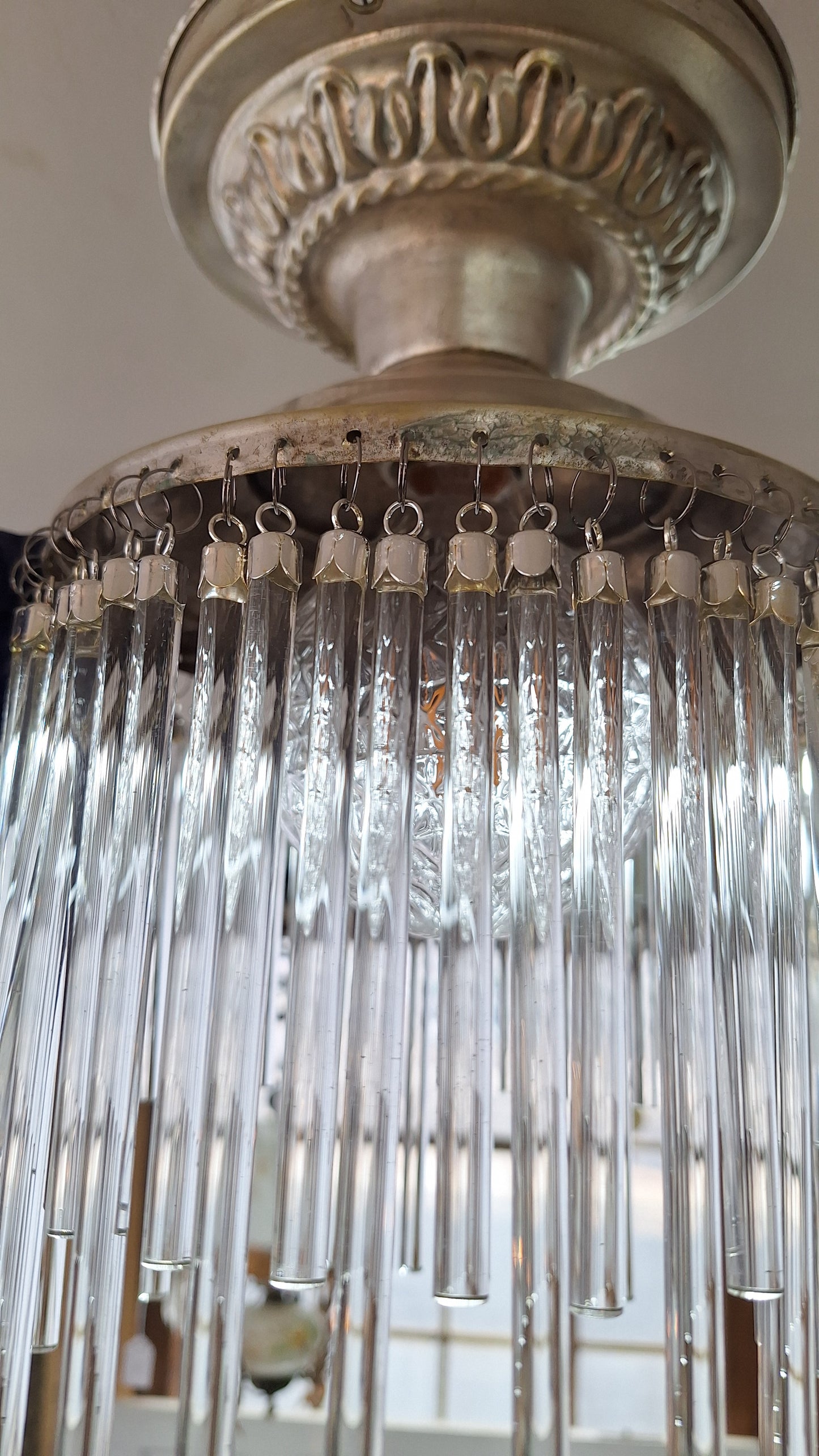 Vintage Waterfall Crystal Chandelier: 1930s Flush Mount Light