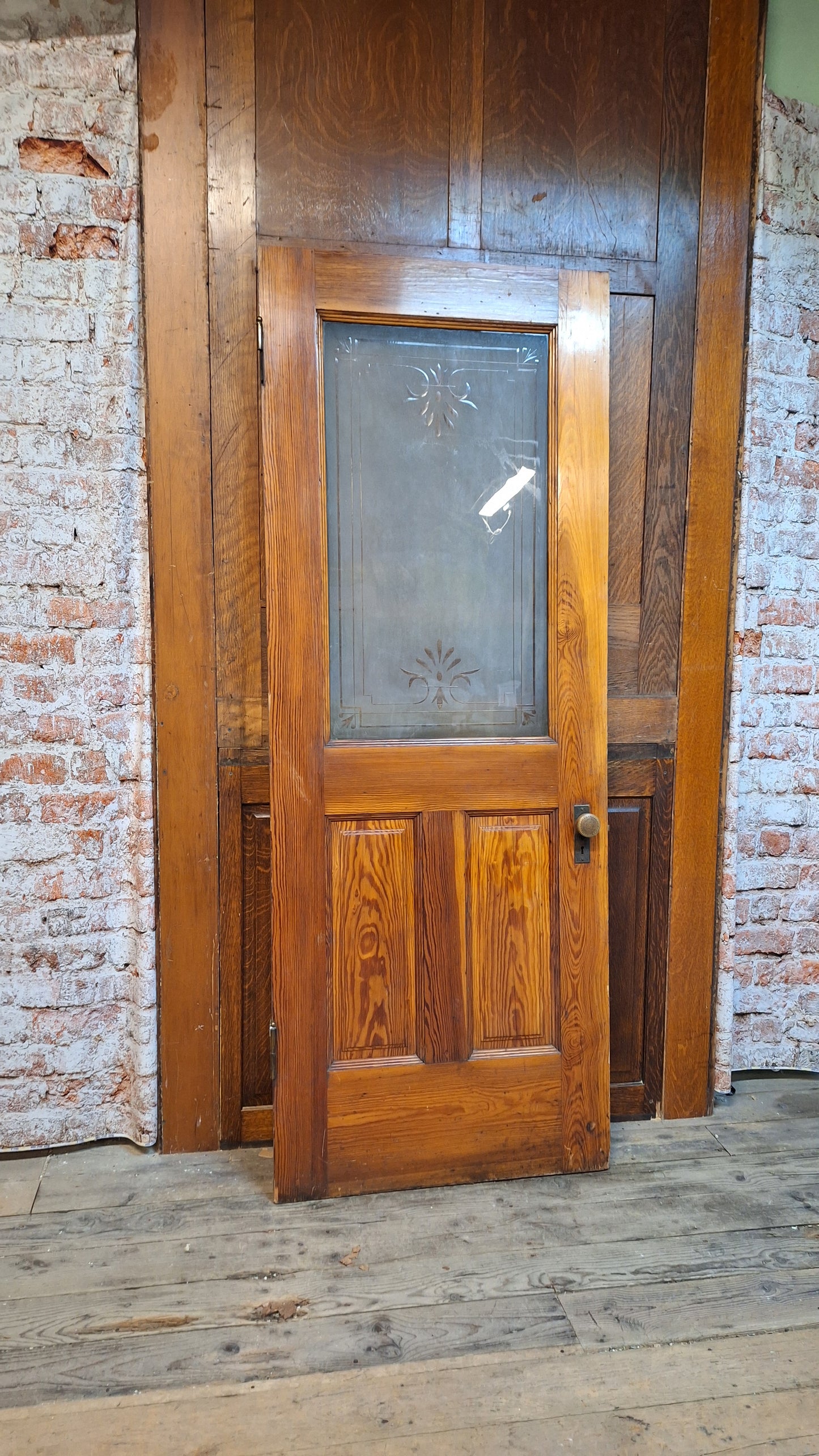 Victorian Frosted Cut Glass Door, Antique Eastlake Interior Door