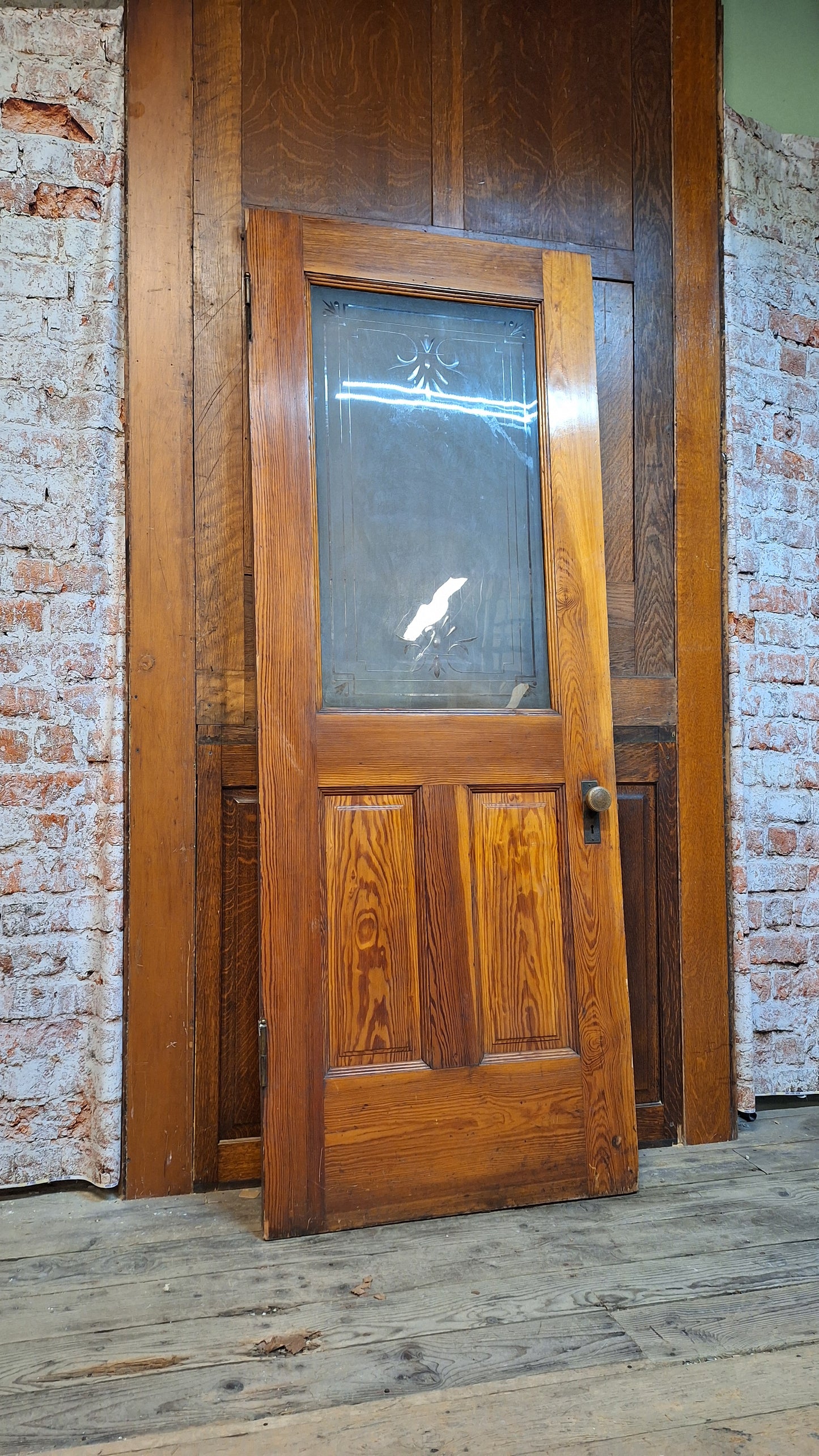 Victorian Frosted Cut Glass Door, Antique Eastlake Interior Door