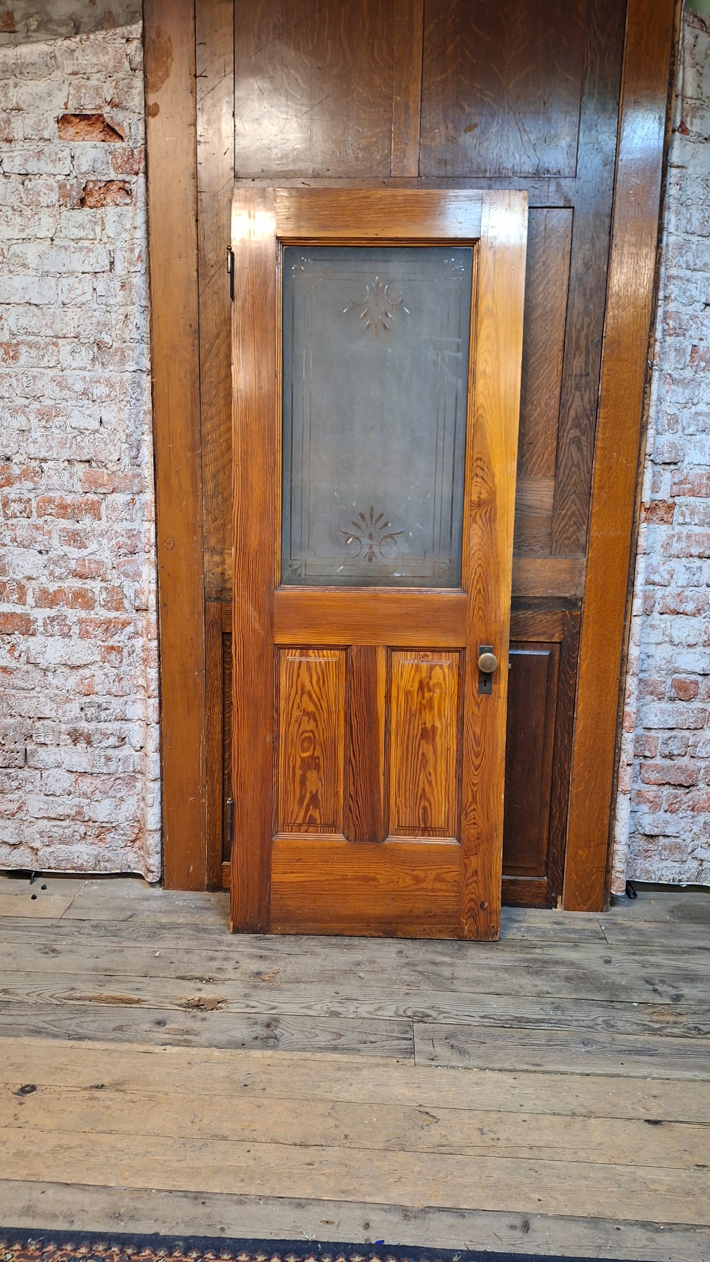 Victorian Frosted Cut Glass Door, Antique Eastlake Interior Door