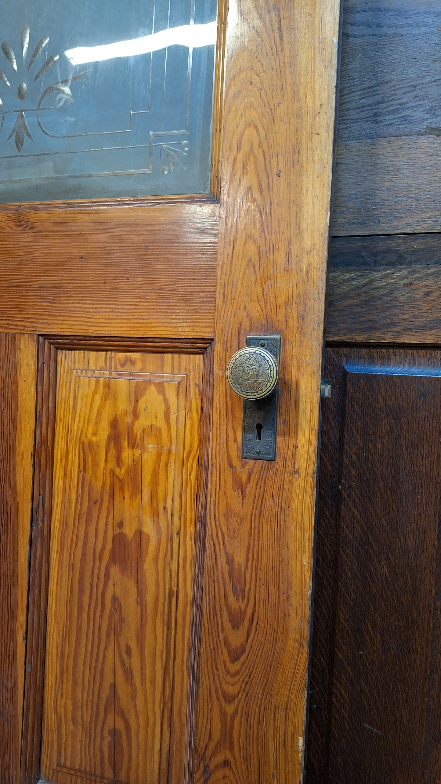 Victorian Frosted Cut Glass Door, Antique Eastlake Interior Door