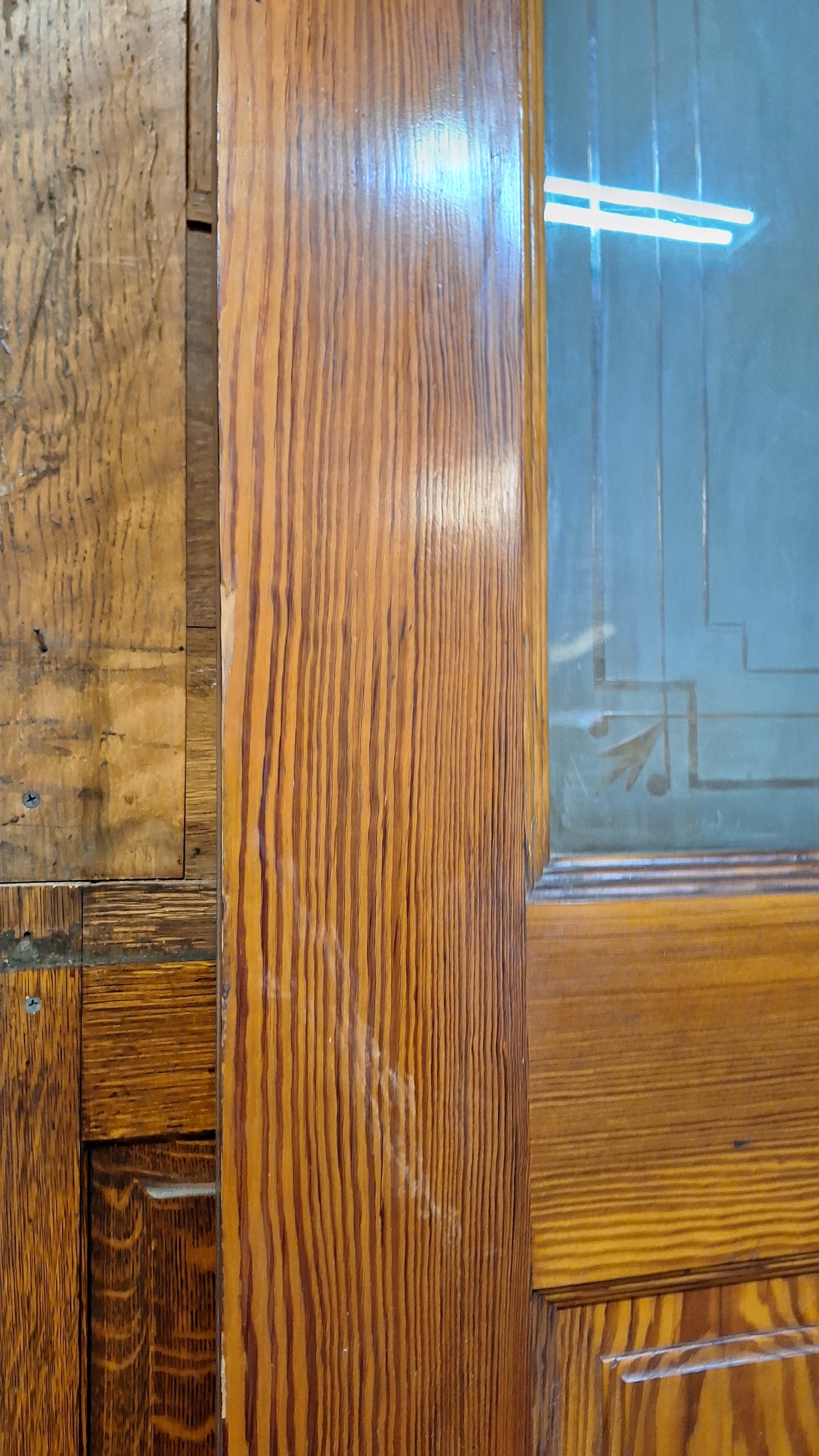 Victorian Frosted Cut Glass Door, Antique Eastlake Interior Door