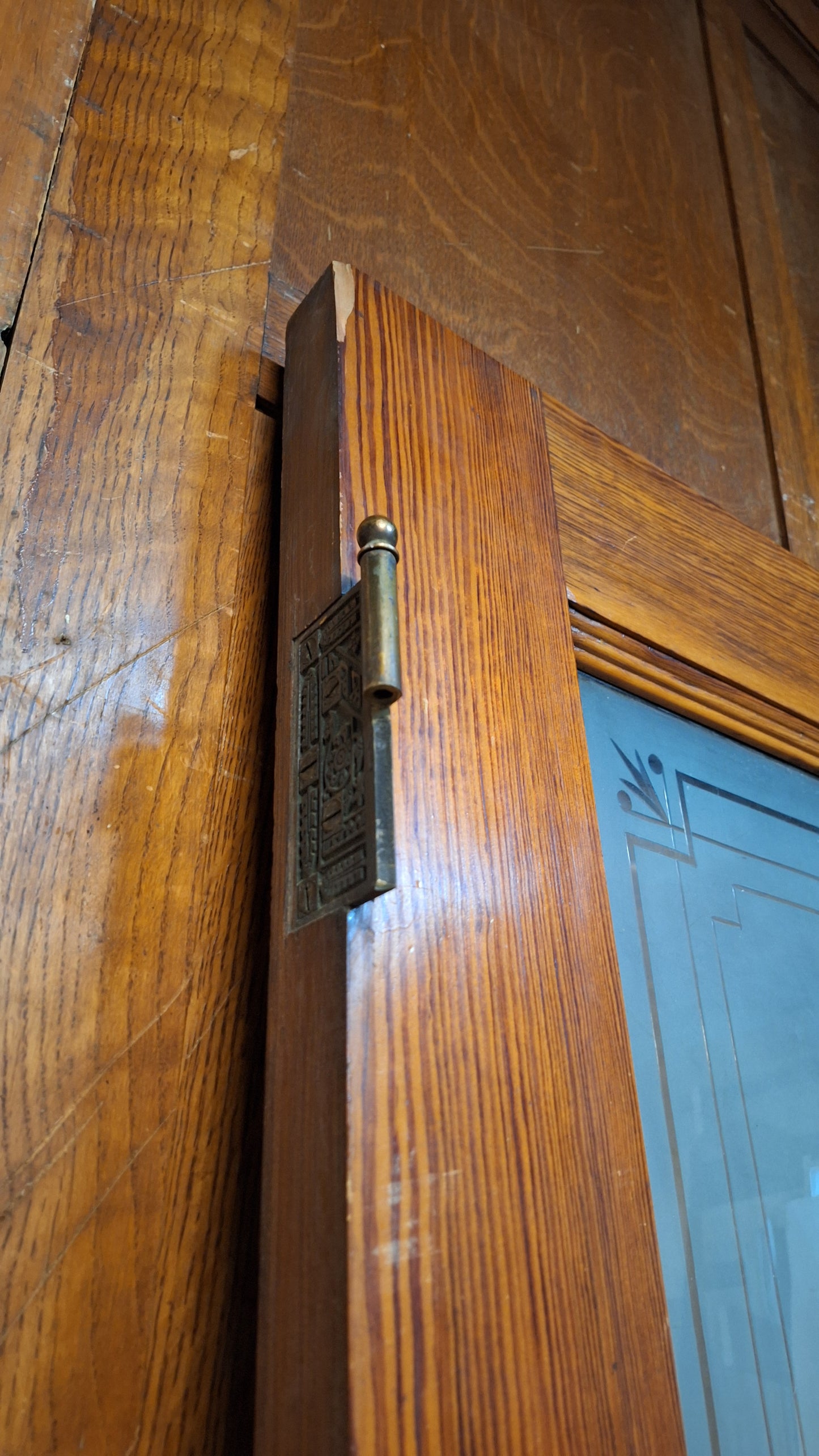 Victorian Frosted Cut Glass Door, Antique Eastlake Interior Door