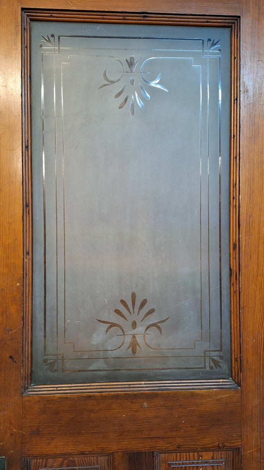 Victorian Frosted Cut Glass Door, Antique Eastlake Interior Door