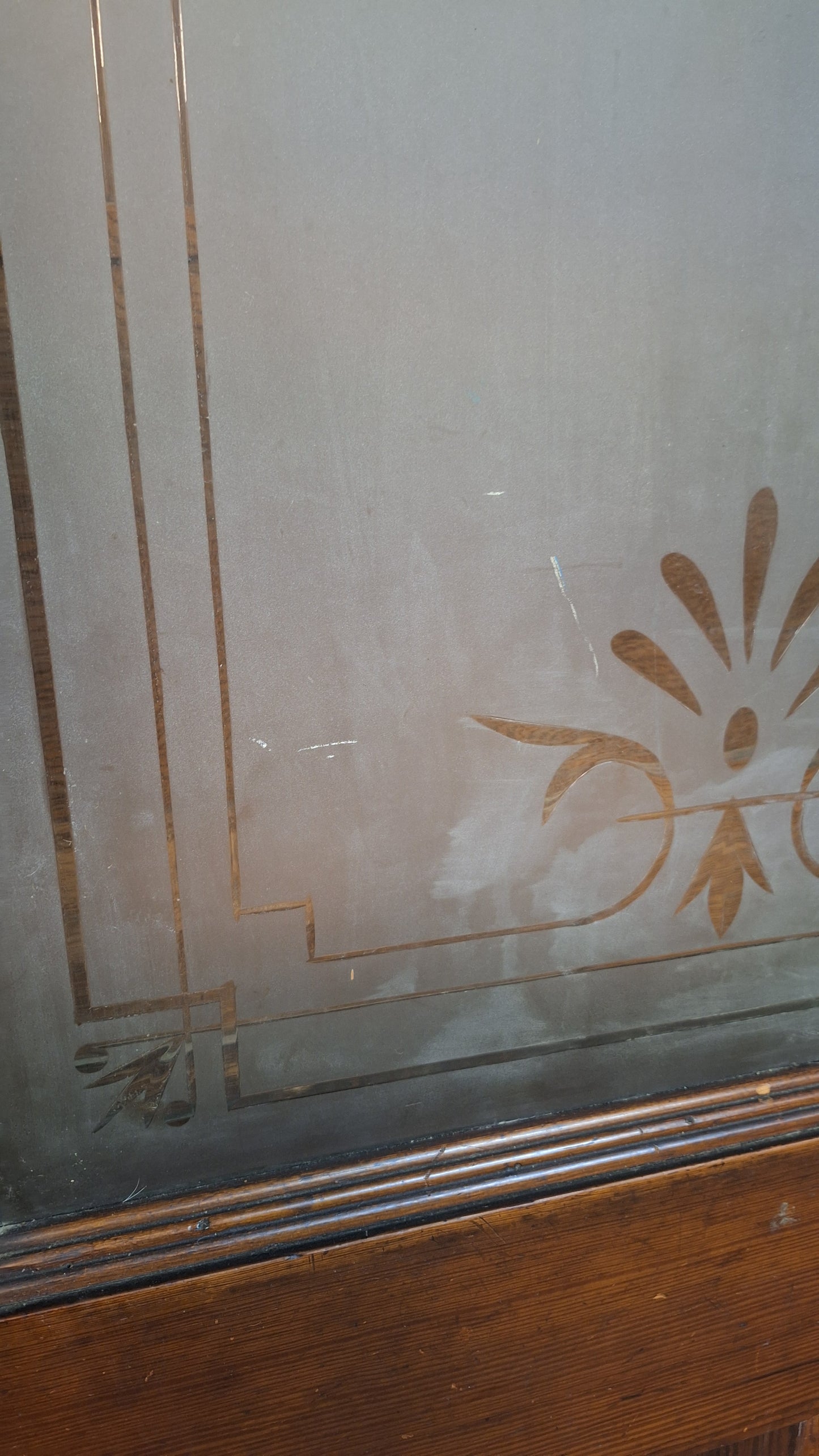 Victorian Frosted Cut Glass Door, Antique Eastlake Interior Door