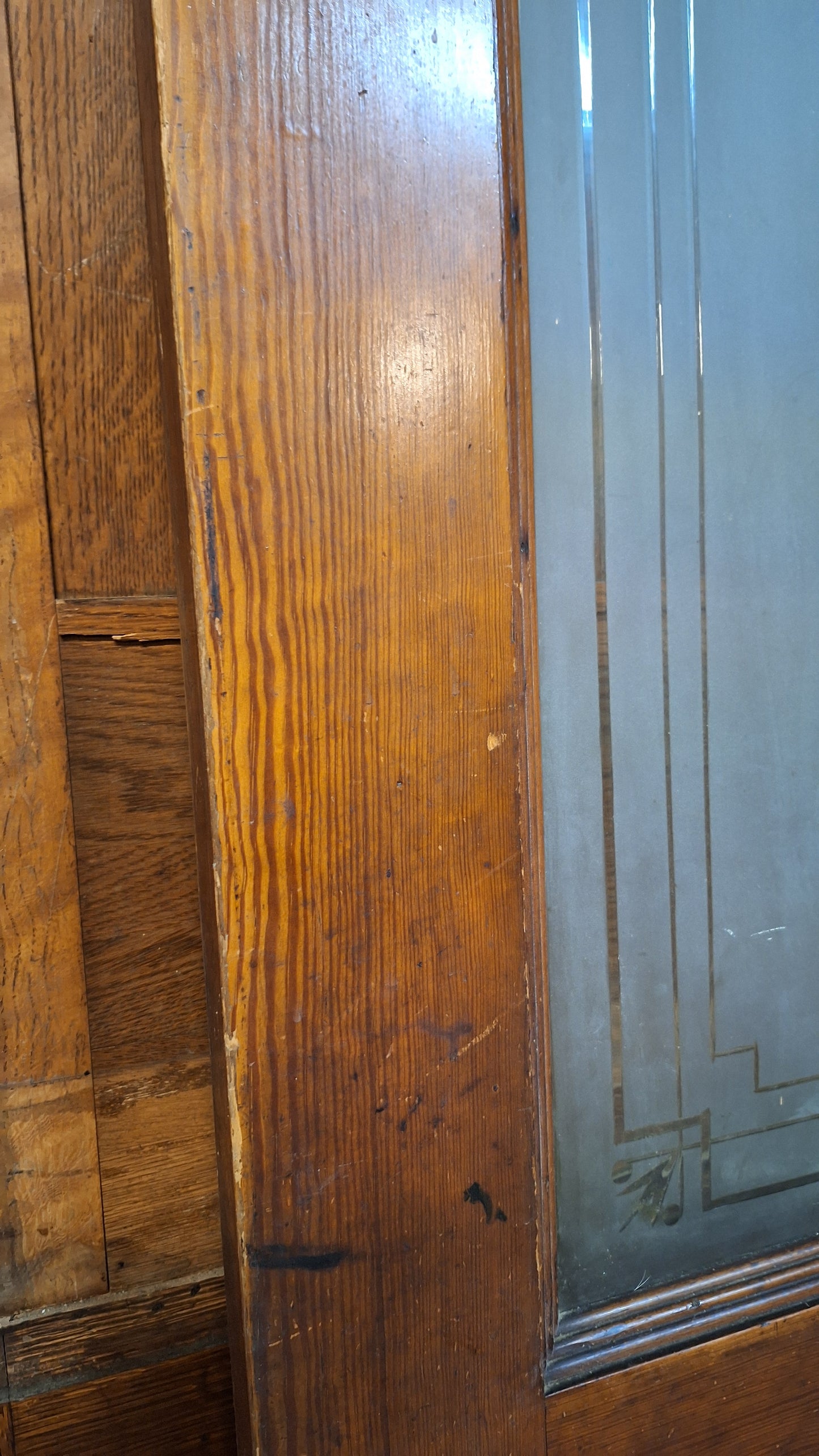 Victorian Frosted Cut Glass Door, Antique Eastlake Interior Door