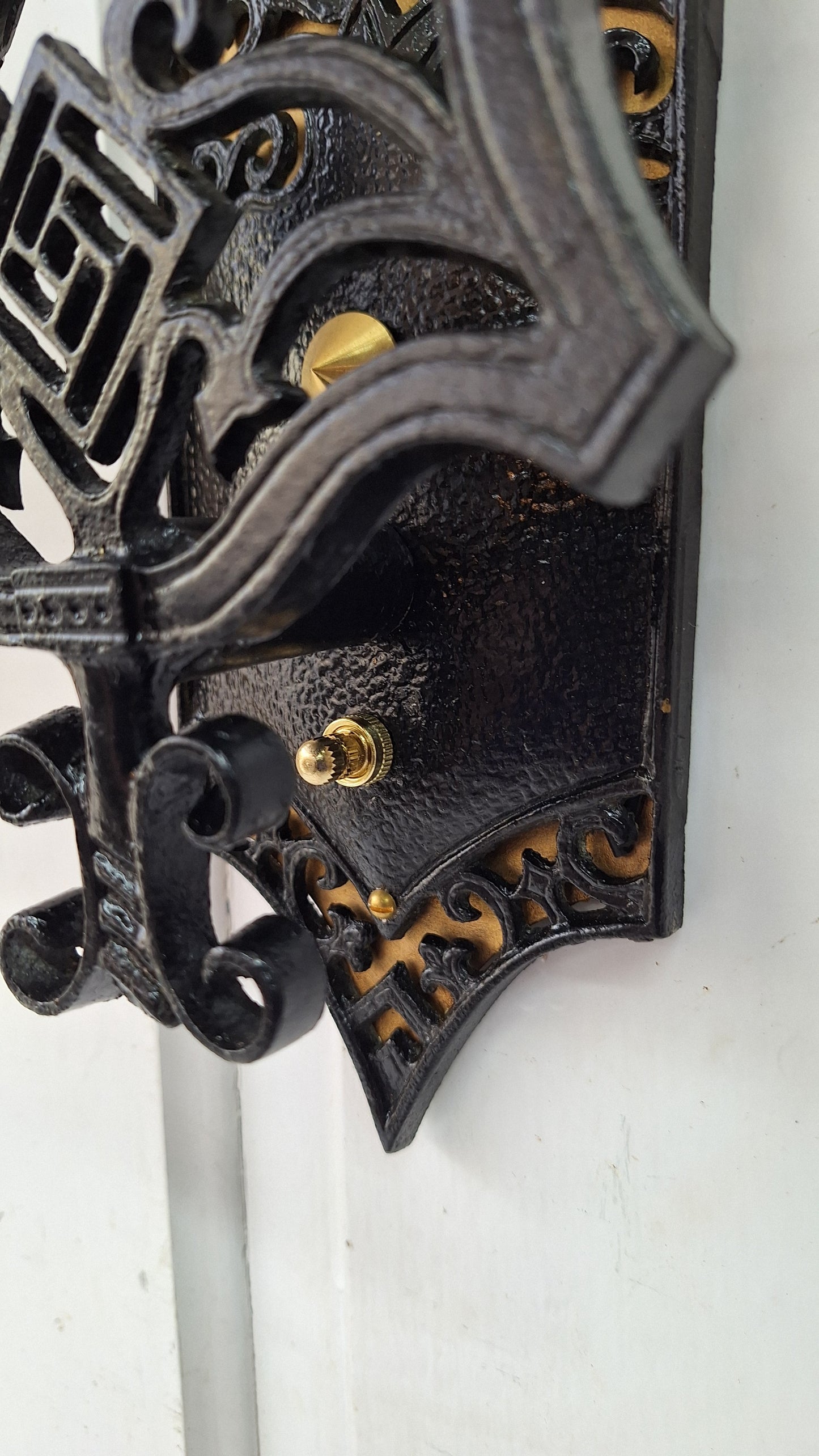 Vintage Gothic Black and Gold Sconces: Tudor Style Pair