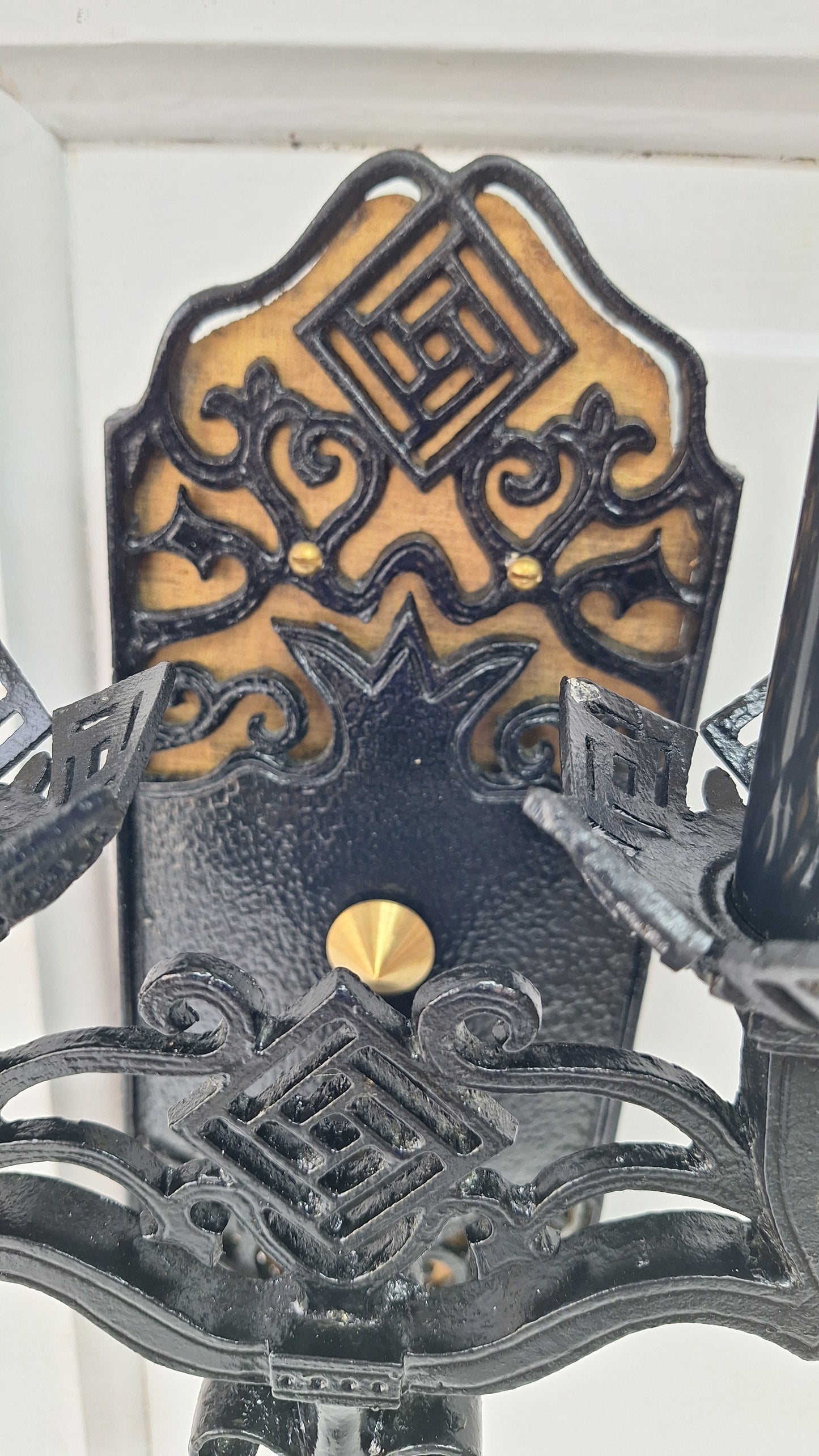 Vintage Gothic Black and Gold Sconces: Tudor Style Pair