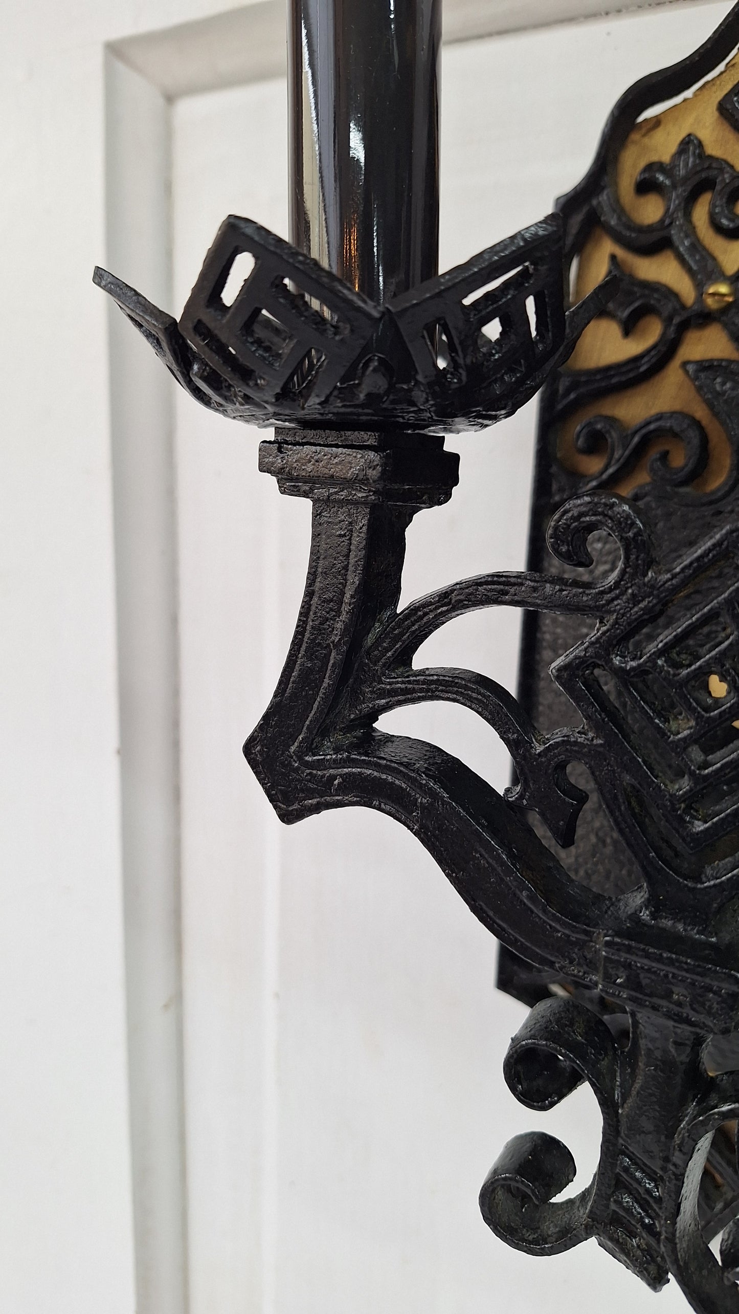 Vintage Gothic Black and Gold Sconces: Tudor Style Pair