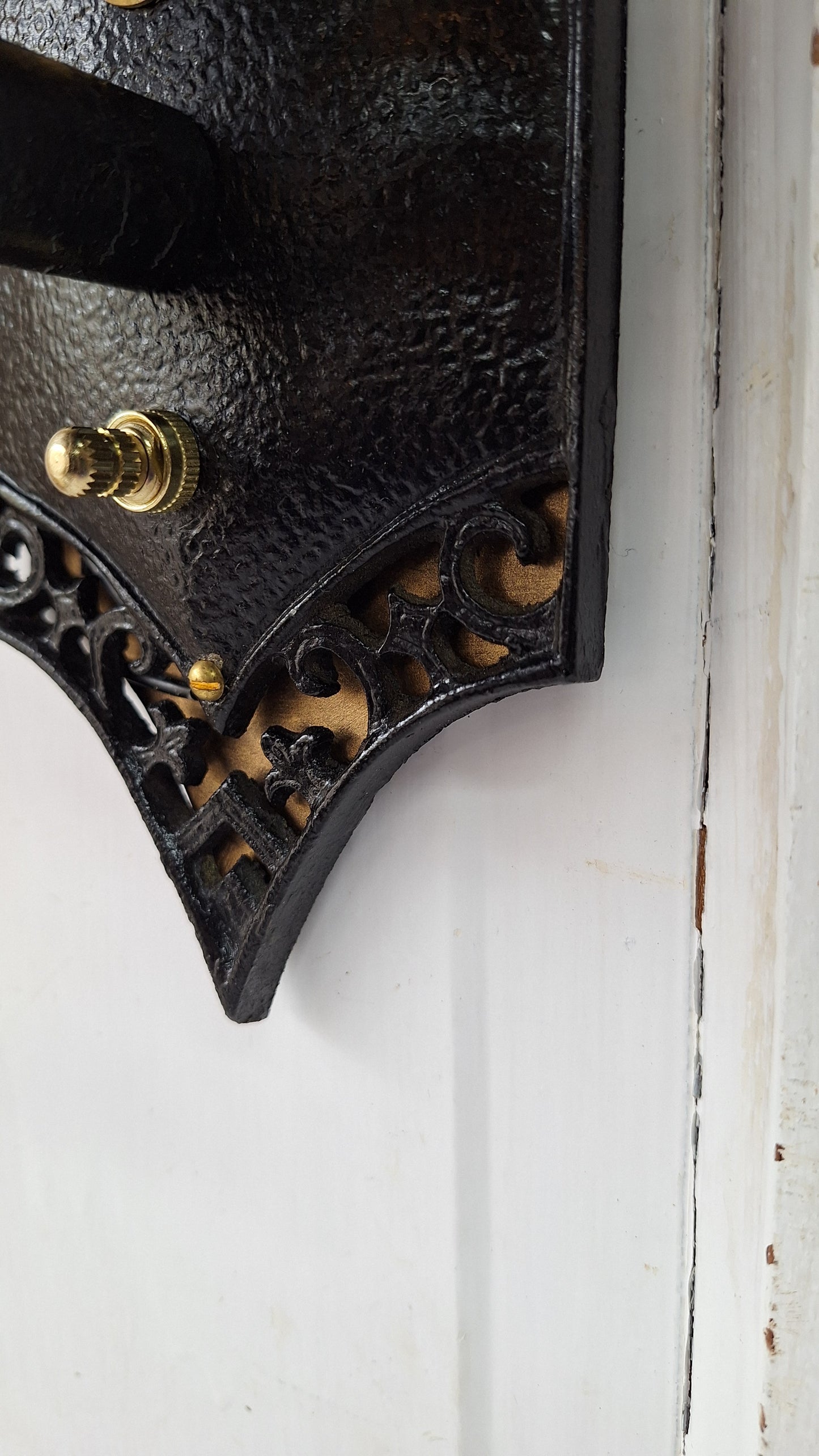 Vintage Gothic Black and Gold Sconces: Tudor Style Pair