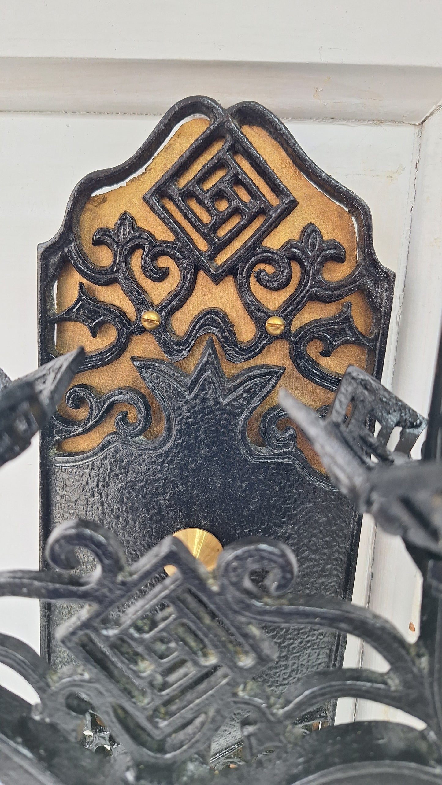 Vintage Gothic Black and Gold Sconces: Tudor Style Pair