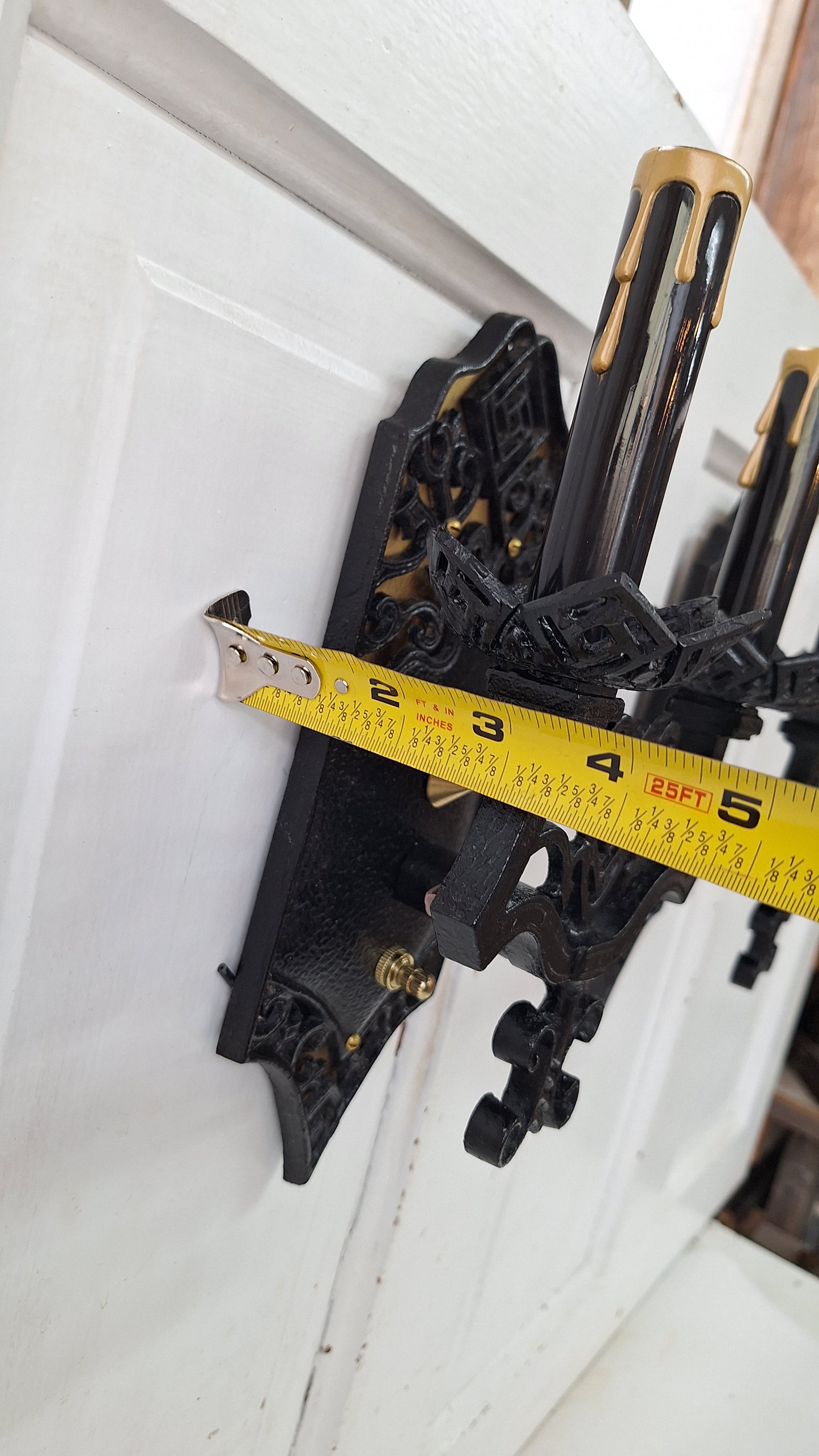 Vintage Gothic Black and Gold Sconces: Tudor Style Pair